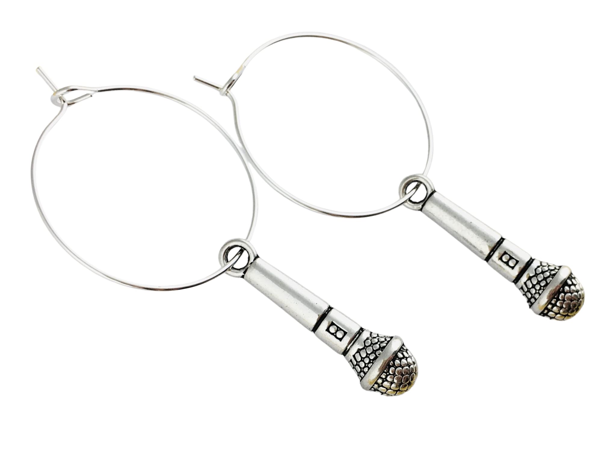 Silver Plated Microphone Hoop Earrings - Music Note Jewelry for Pianist Teacher Singer | Perfect Musician Gift for Performances, Concerts & Music Lovers