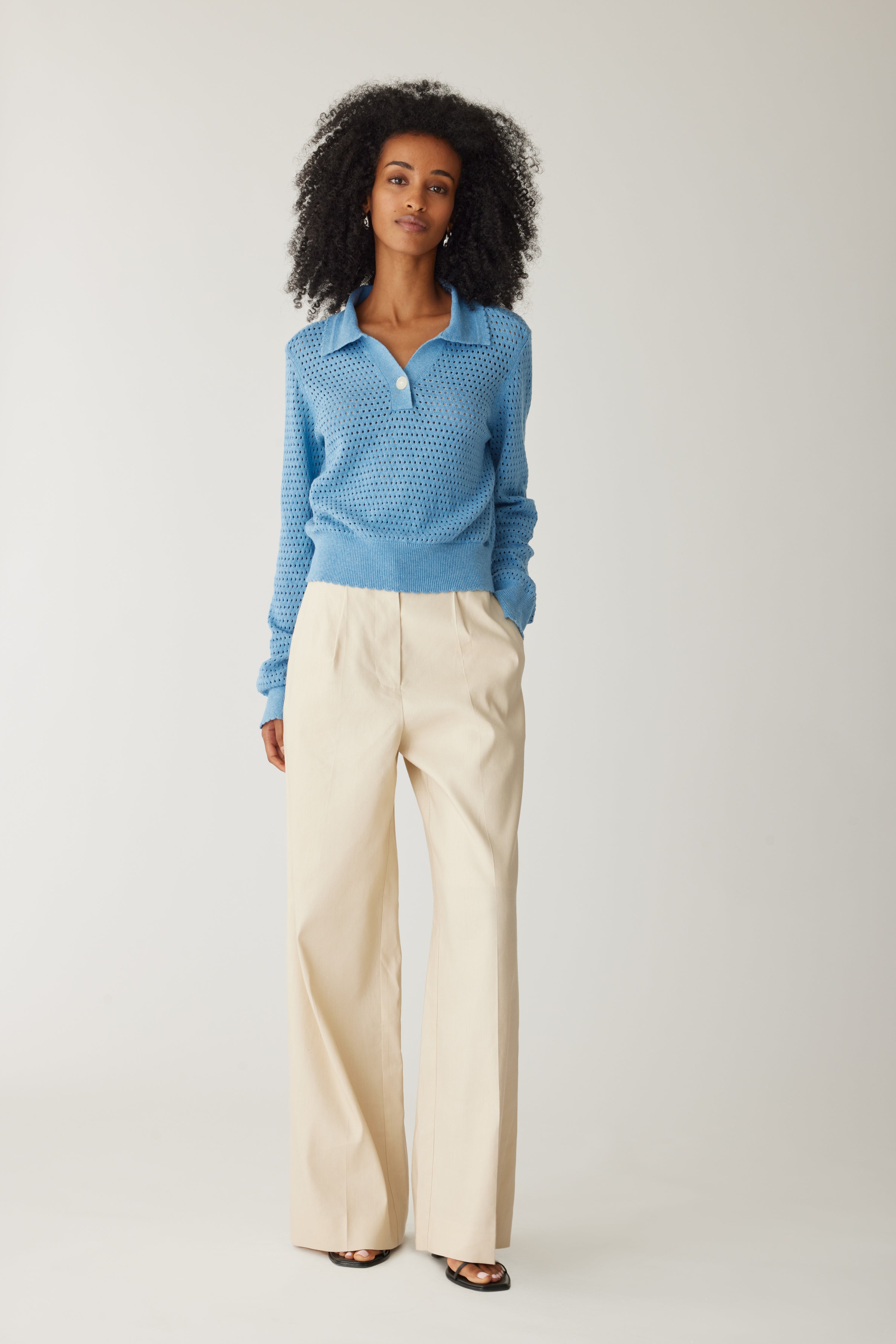 Fern Long Sleeve Knit Sweater for Women - Soft Cameo Blue Pullover, Cozy Winter Fashion Top for Casual Wear & Office Outfits