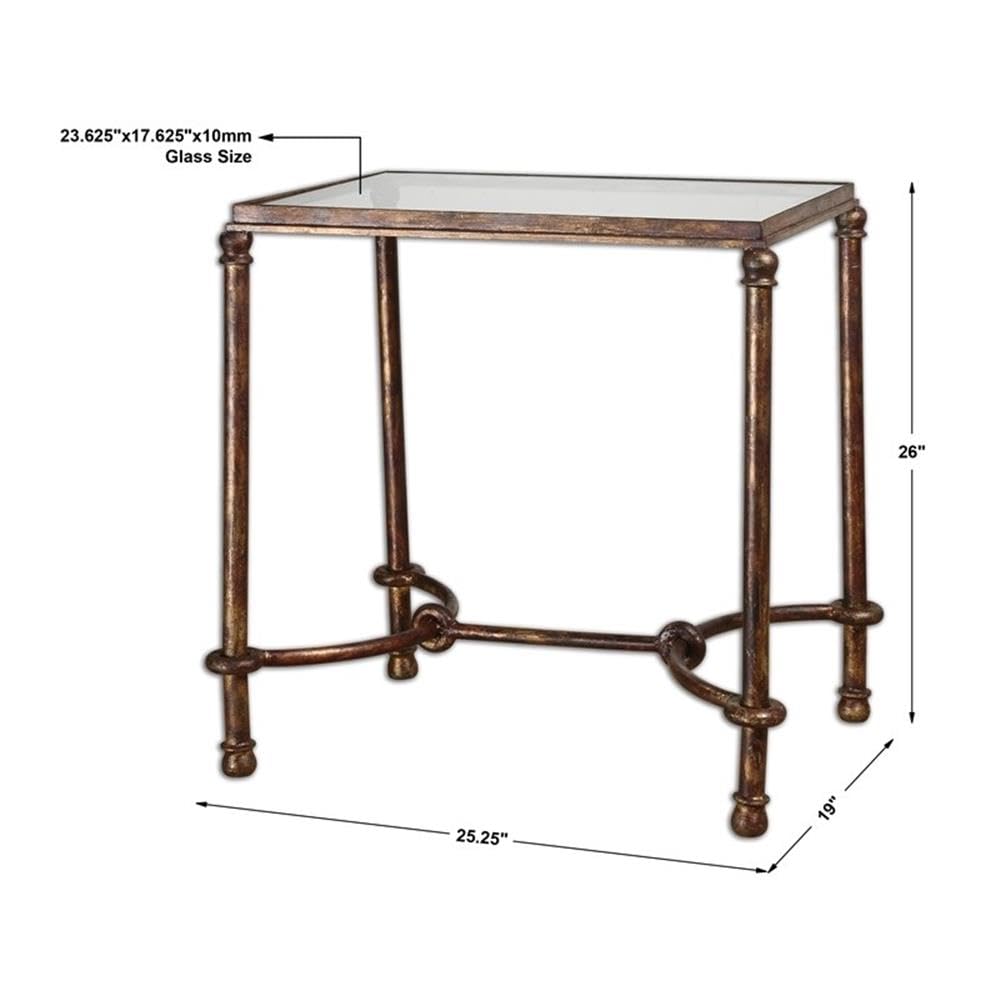 BOWERY HILL Modern Bronze Metal & Tempered Glass End Table - Stylish Living Room Side Table for Small Spaces, Bedroom Nightstand or Office Accent Table