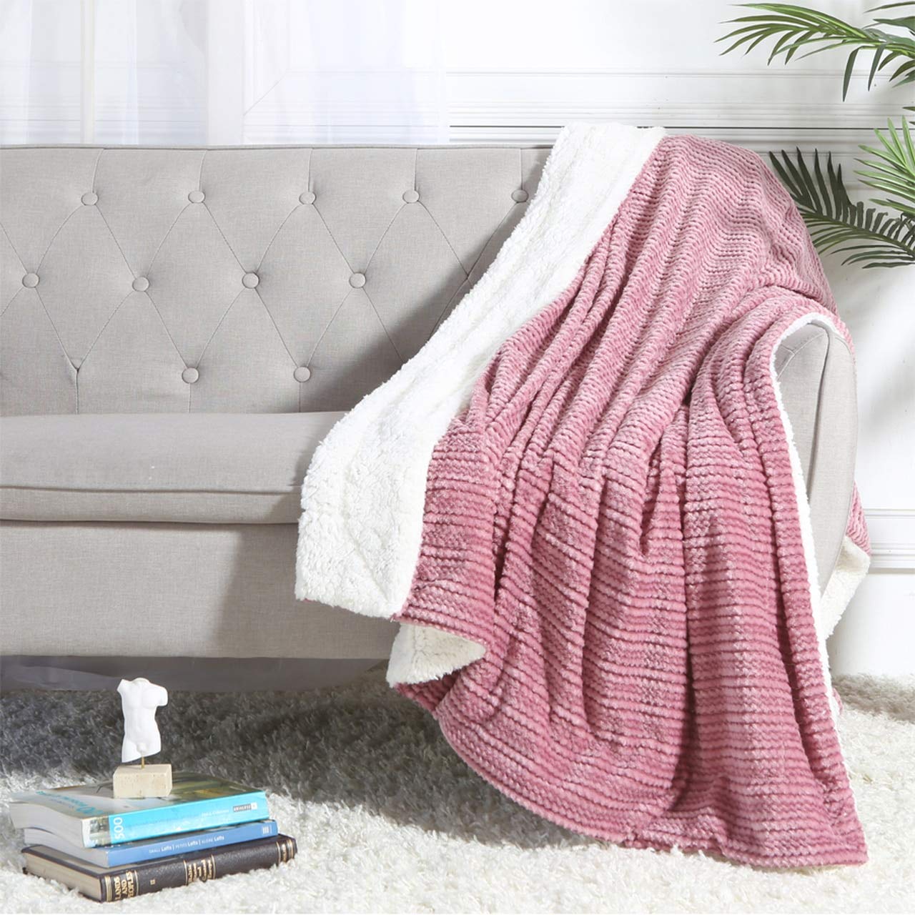 Luxury Sherpa Fleece Throw Blanket 52x70 - Ultra Soft & Warm for Home Decor