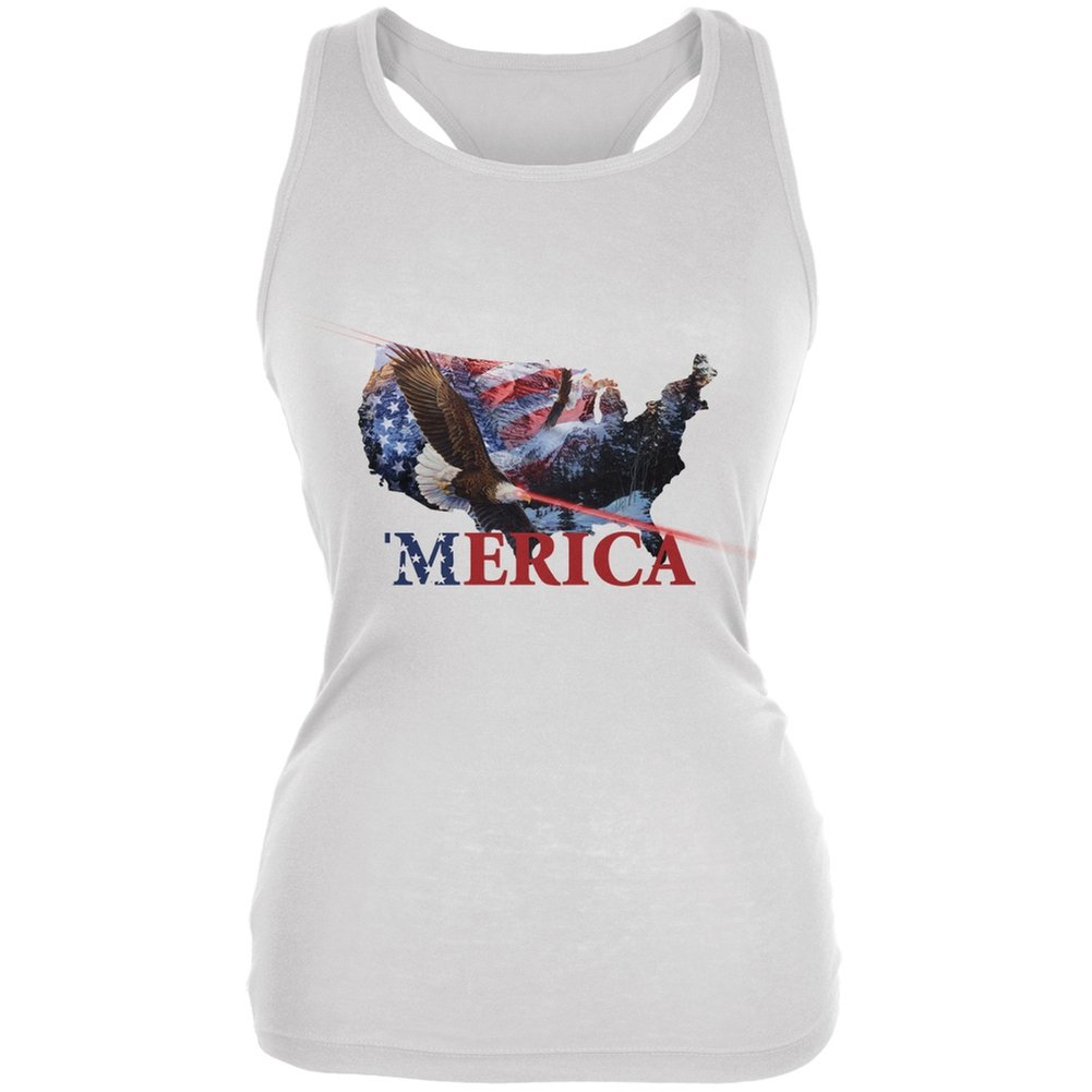 Patriotic Laser Eagles White Junior's Soft Tank Top - Comfortable & Stylish for Summer, Sports, and Casual Wear