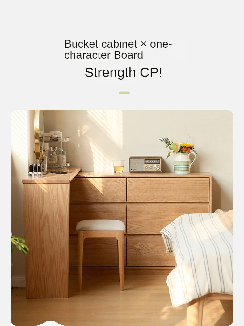Solid Oak Wood Ultra Narrow Dressing Table - Compact Vanity Desk for Small Spaces, Bedroom, Apartment & Dorm Room