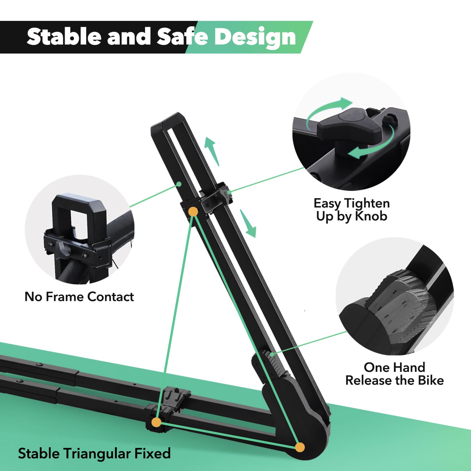 Upright Roof Bike Rack for Cars & SUVs - 2-Arm Bicycle Carrier for Removable Crossbars | Secure Transport for Mountain, Road & Commuter Bikes | Perfect for Road Trips & Outdoor Adventures