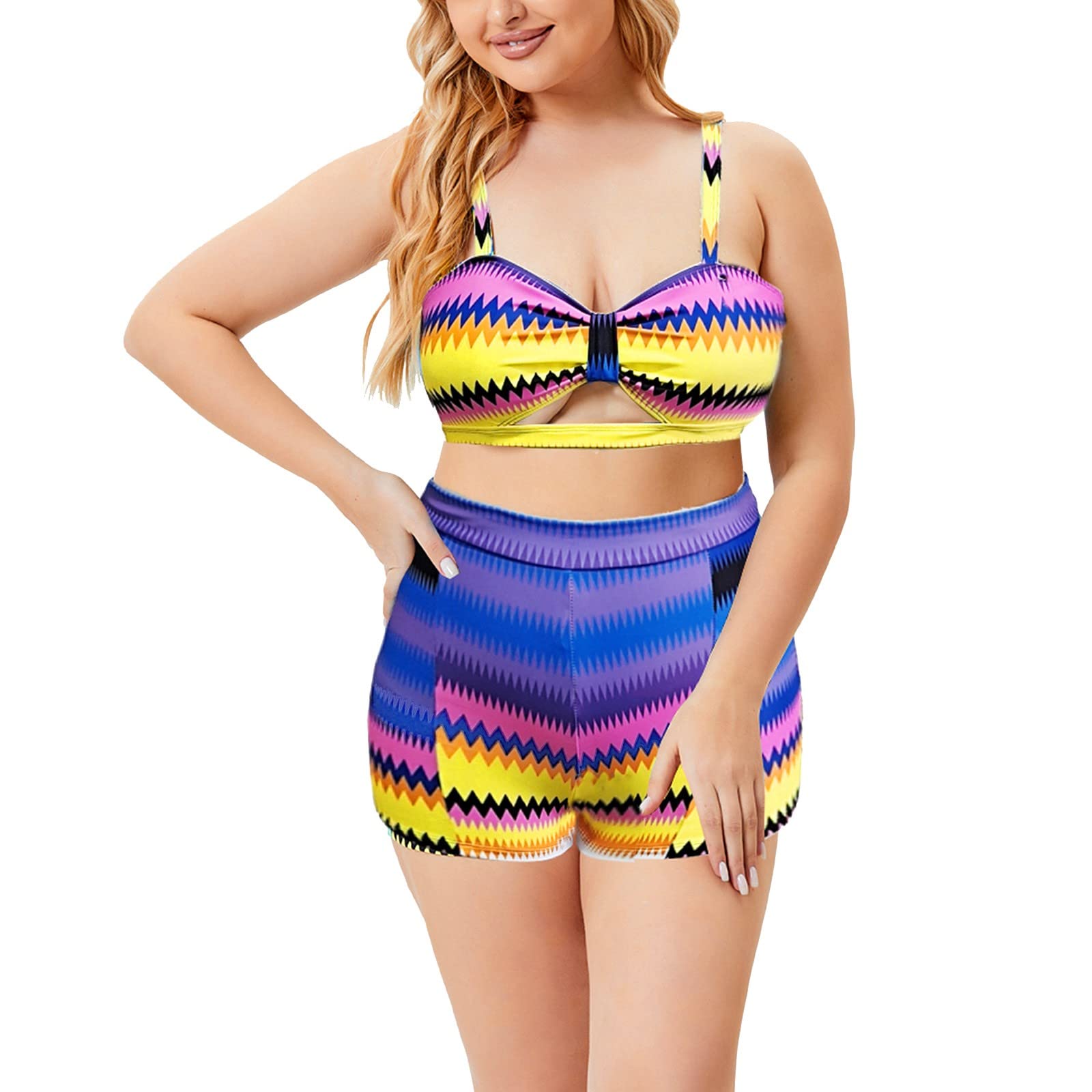 **Women's Retro Boho Flounce High Waist Bikini Set - Plus Size Swimsuits for Sports & Beach - Stylish Swimwear for Pool, Vacation & Summer Fun**