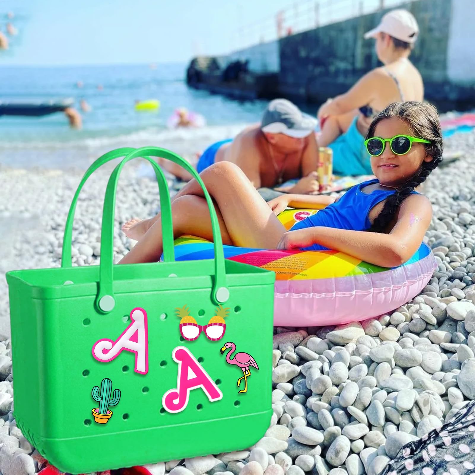 A-Z Alphabet Letter Charms for Bags - 2Pcs Silicone Insert Decorative Letter Ring Attachments - Perfect for Beach Tote Bags, Backpacks & DIY Accessories - Great for Personalization, Gifts & Craft Projects