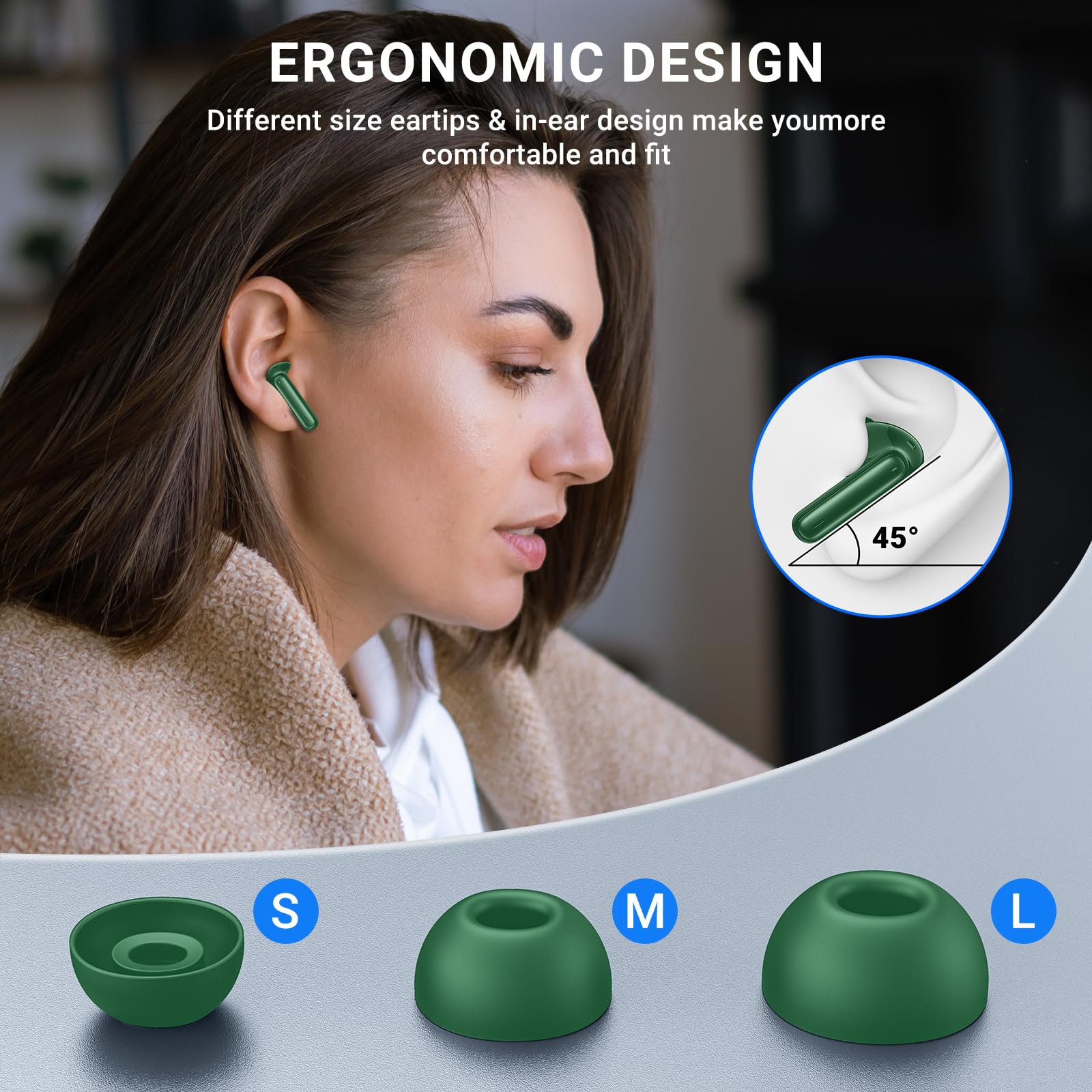 2024 Wireless Earbuds Bluetooth 5.3 with ENC Noise Cancellation, HiFi Stereo Sound, 42H Playtime, LED Power Display - Sport Earphones for Running, Gym & Workout - Compatible with iPhone Android iOS Devices (Green)