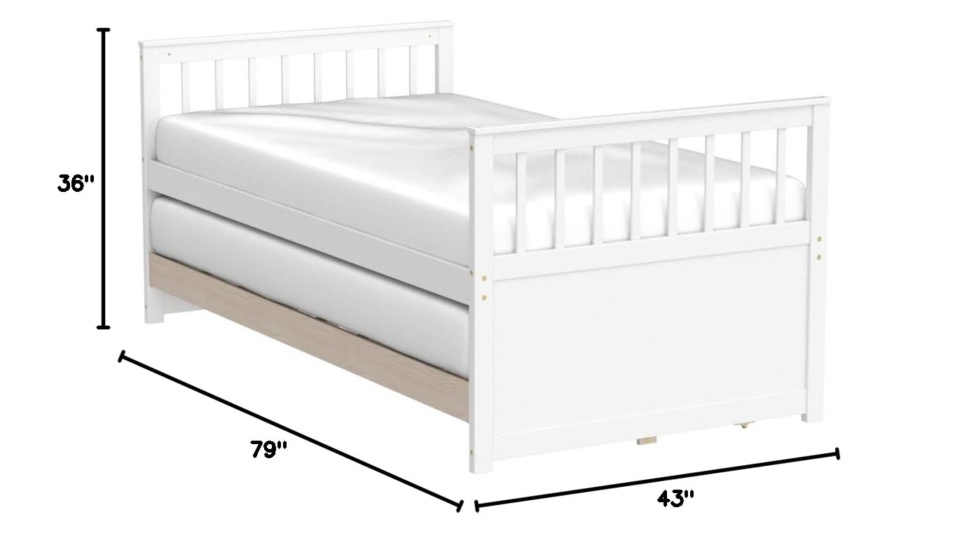 DORTALA Twin Size Trundle Bed with Storage Drawers - Wooden Daybed with Pull-Out Trundle, No Box Spring Needed, Modern Captains Bed for Kids, Teens & Adults - Perfect for Small Bedrooms, Guest Rooms & Studio Apartments (White)