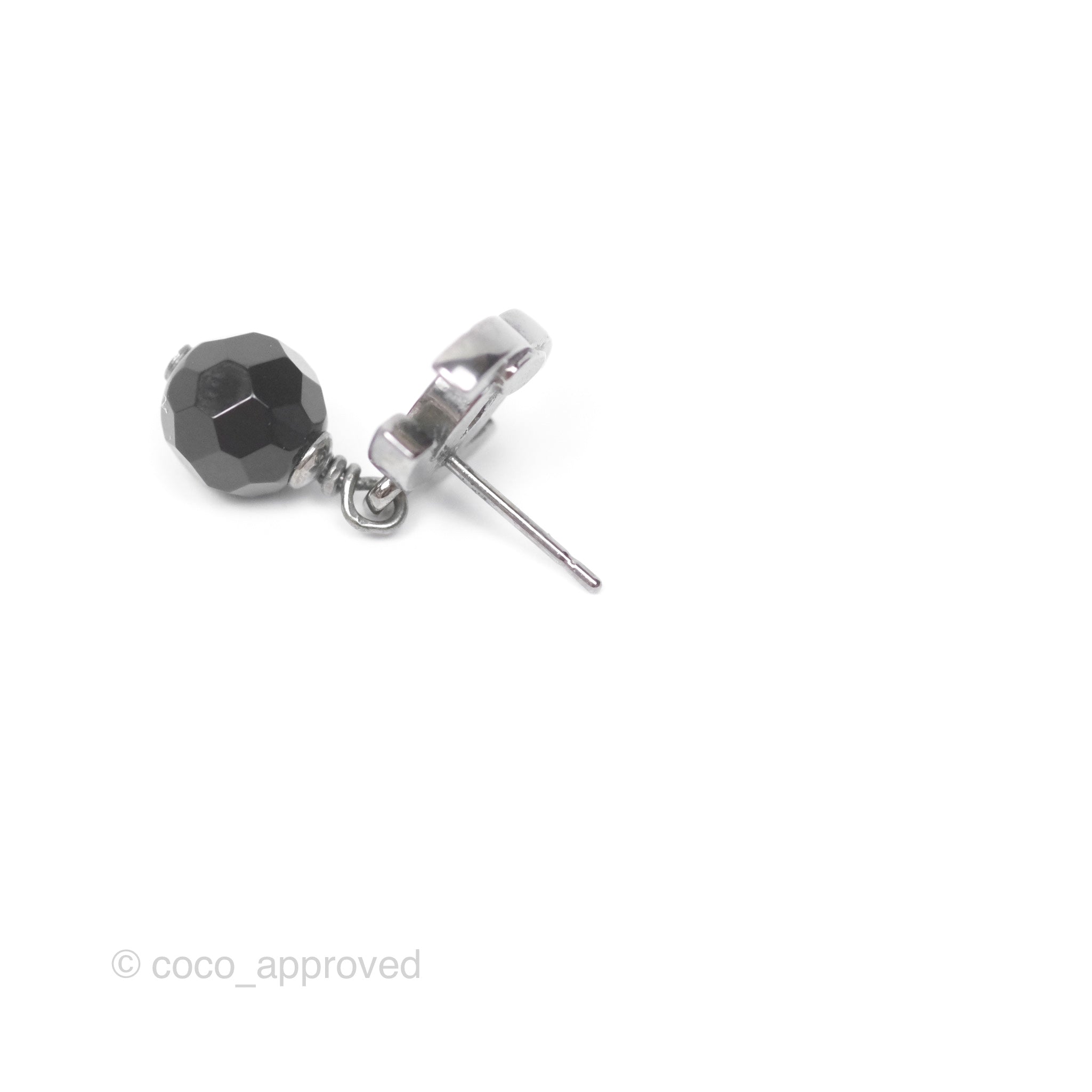 Chanel CC Black Bead Drop Earrings - Dark Silver 10V | Luxury Fashion Jewelry for Women | Perfect for Parties, Weddings & Special Occasions