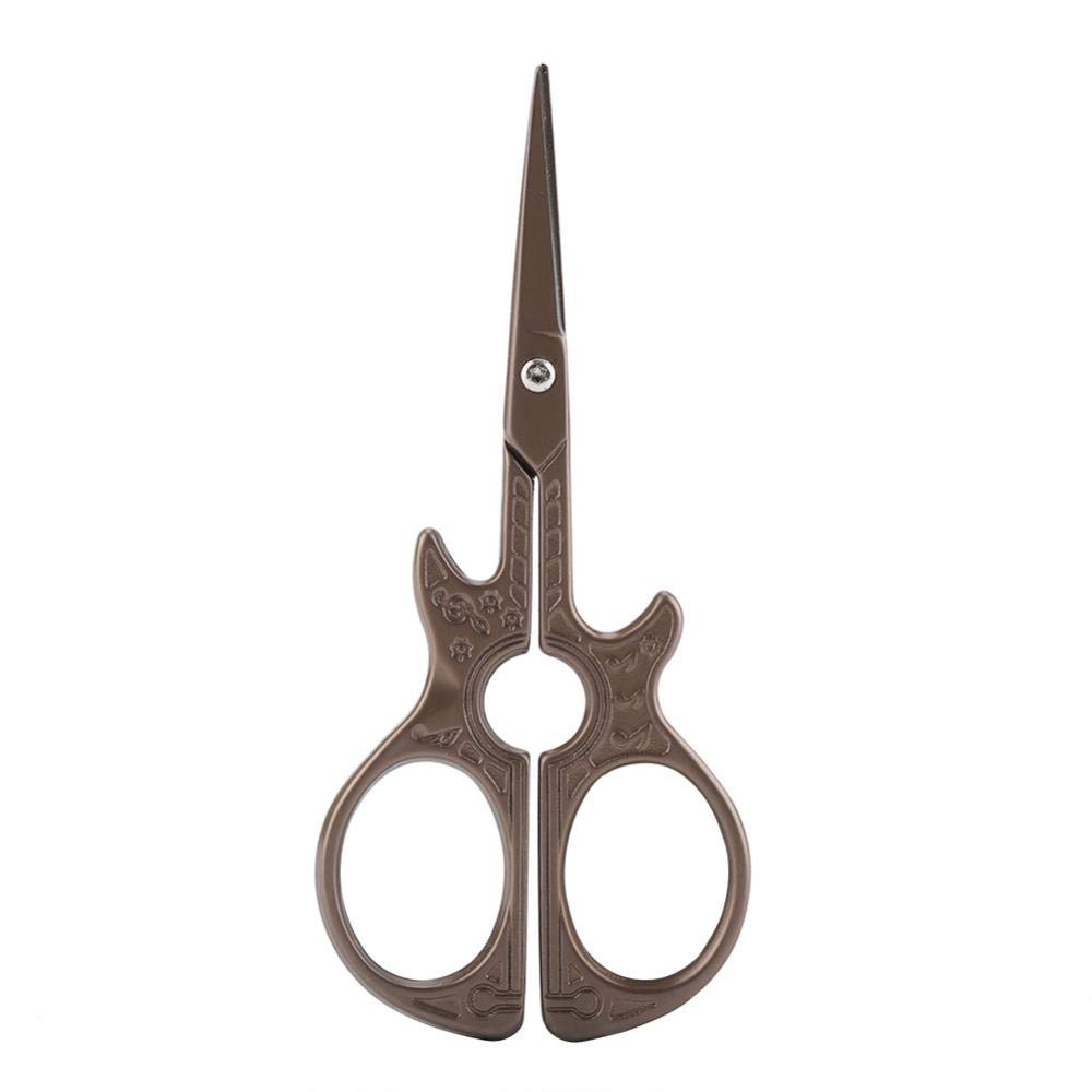 Vintage Classic Metal Scissors with Sharp Blade - Brown Guitar Design for Crafting, Sewing & Office Use