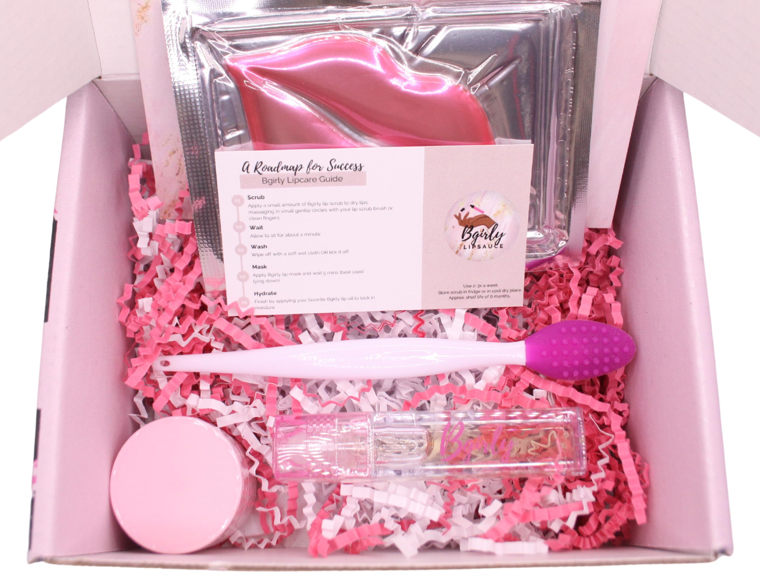 Bgirly Lip Care Kit | Hydrating Lip Oil & Exfoliating Sugar Lip Scrub Set with Lip Mask & Brush - Raspberry Flavor for Dry Lips Treatment | Perfect Skincare & Spa Gift for Women - Ideal for Daily Lip Care, Nighttime Routine & Self-Care Pampering