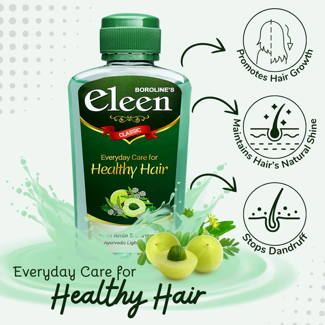 BOROLINE Eleen Classic Herbal Light Hair Oil 200ml (Pack of 3) - Amla & Bhringraj Infused for Hair Growth, Anti-Dandruff & Reduces Hair Fall - For Men & Women | Perfect for Daily Hair Care & Scalp Nourishment