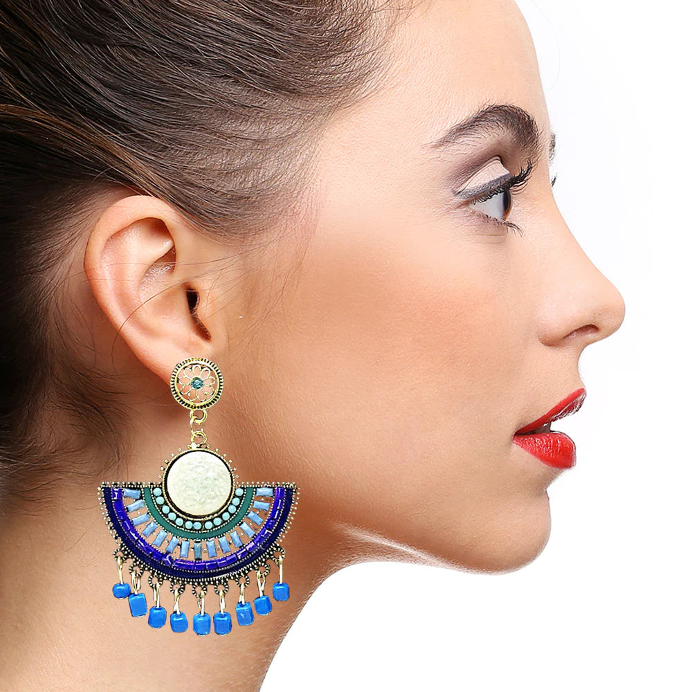 Bohemian Semi Circle Earrings for Women - Handmade Boho Dangle Earrings with Beads (E871) | Perfect for Festival, Wedding & Everyday Wear