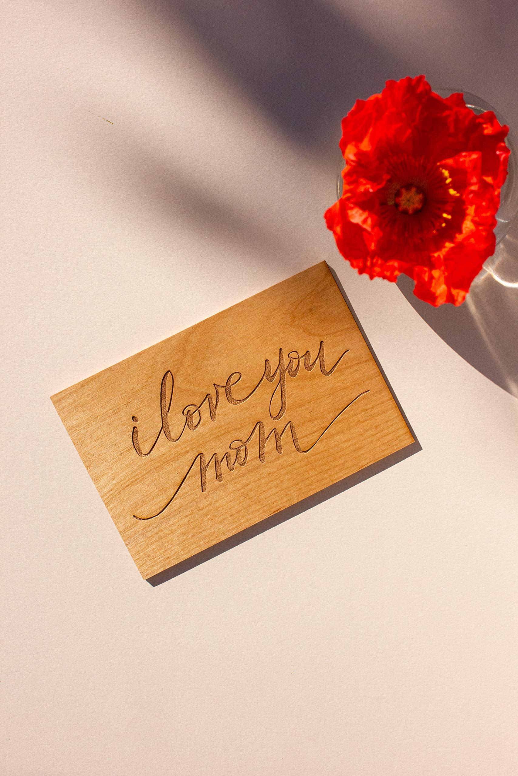 Handmade 'I Love You Mom' Cursive Wooden Mother's Day Card - Thoughtful Gift for Mom's Birthday, Anniversary & Special Occasions | Perfect for Home Decor, Keepsake Box & Heartfelt Surprises