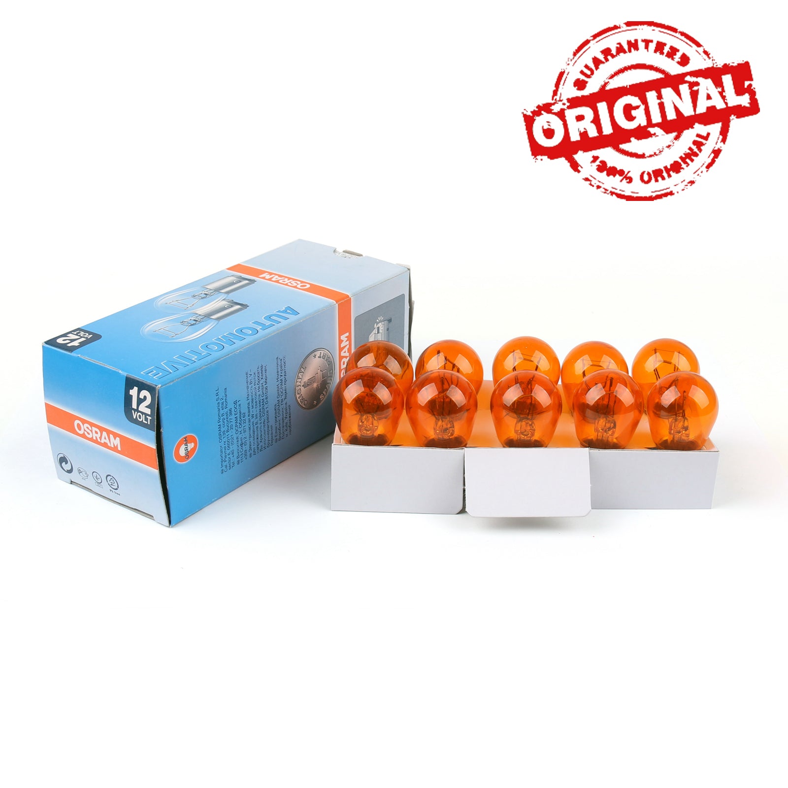 10Pcs OSRAM 7528Y 12V 21/5W P21/5W BAY15D Amber Stop & DRL Light Bulbs (2200K) - Universal Fit for Cars, Trucks, Motorcycles - Perfect for Turn Signals, Brake Lights & Daytime Running Lights