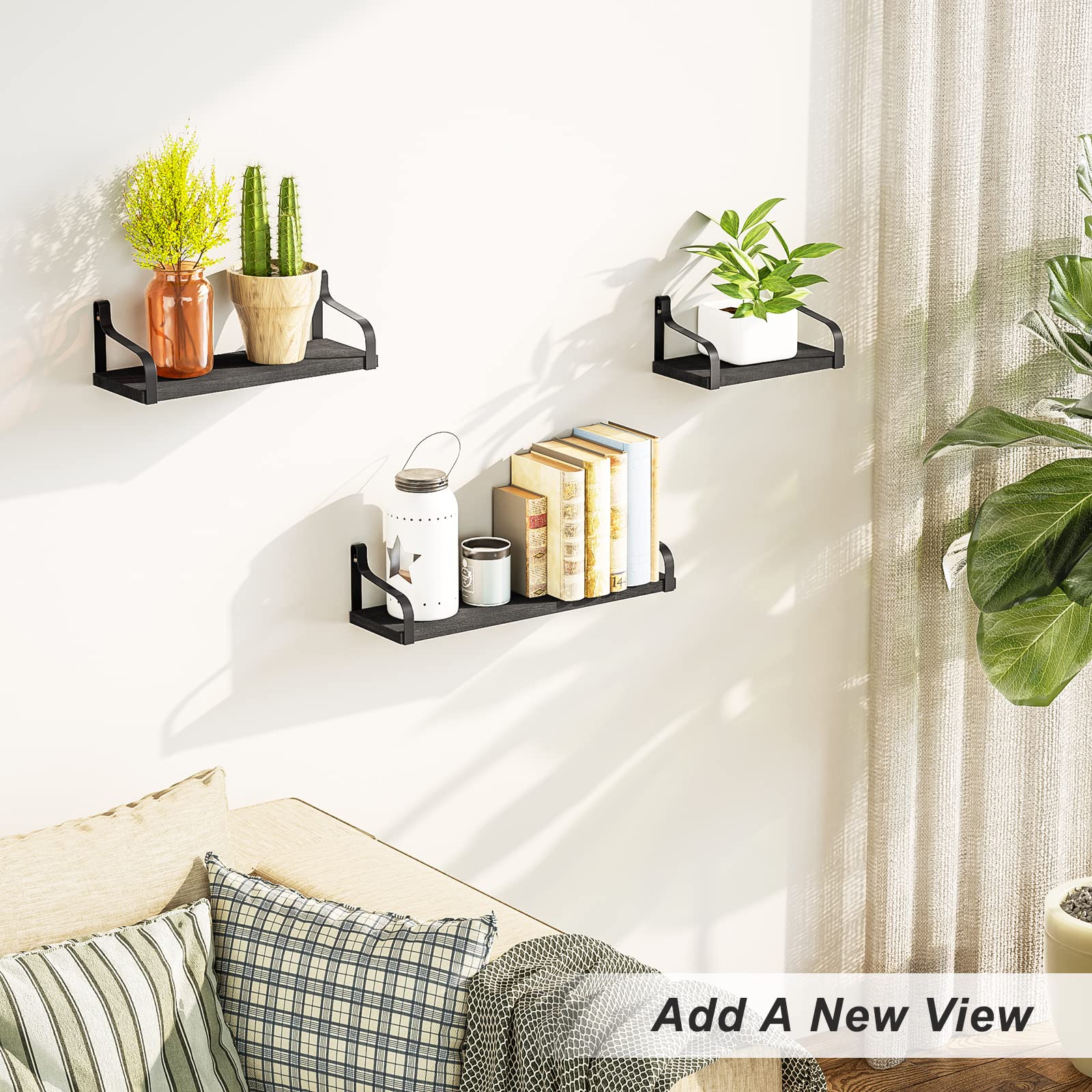 Love-KANKEI Floating Shelves Wall Mounted - Set of 2 Sturdy Wooden Shelves for Home Decor, Bathroom, Kitchen & Living Room Organization