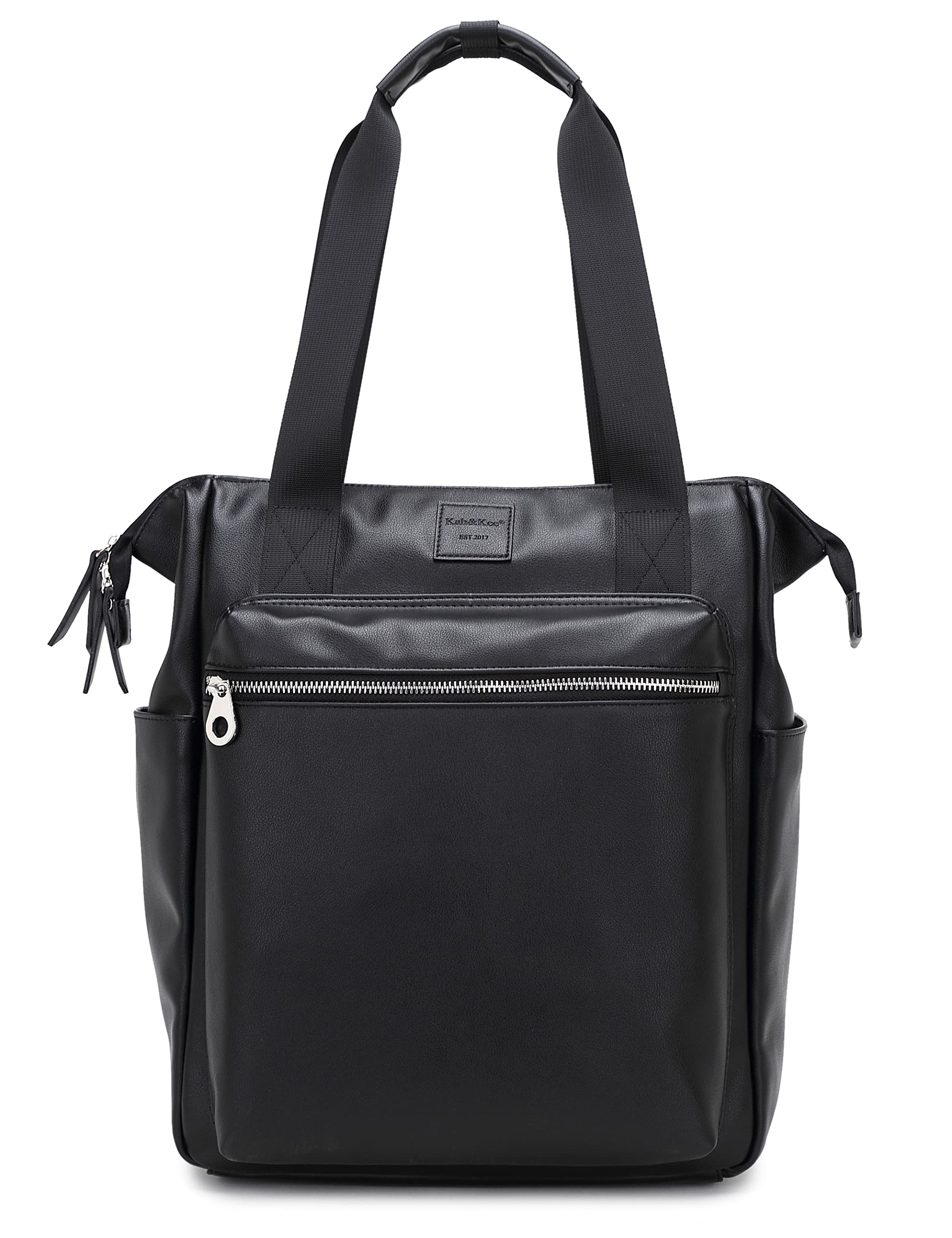 Kah&Kee Leather Convertible Tote Backpack for Women & Men - 14-Inch Laptop Diaper Bag, Work Commute, Teacher Travel Bag (Black) | Stylish & Functional for Office, School & Daily Use