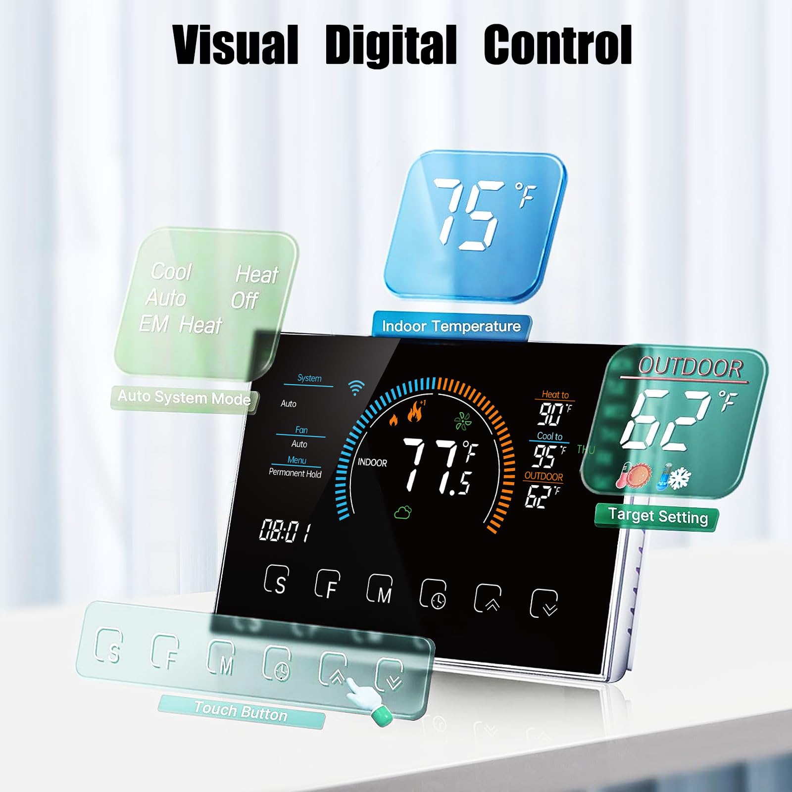 Smart WiFi Thermostat for Home - DXstring Programmable Thermostat with Digital Display, 5+1+1 Schedule, Energy Saving, Voice/APP/Touch Control (Includes C-Wire Adapter) - Perfect for HVAC, Heat Pump & Smart Home Automation