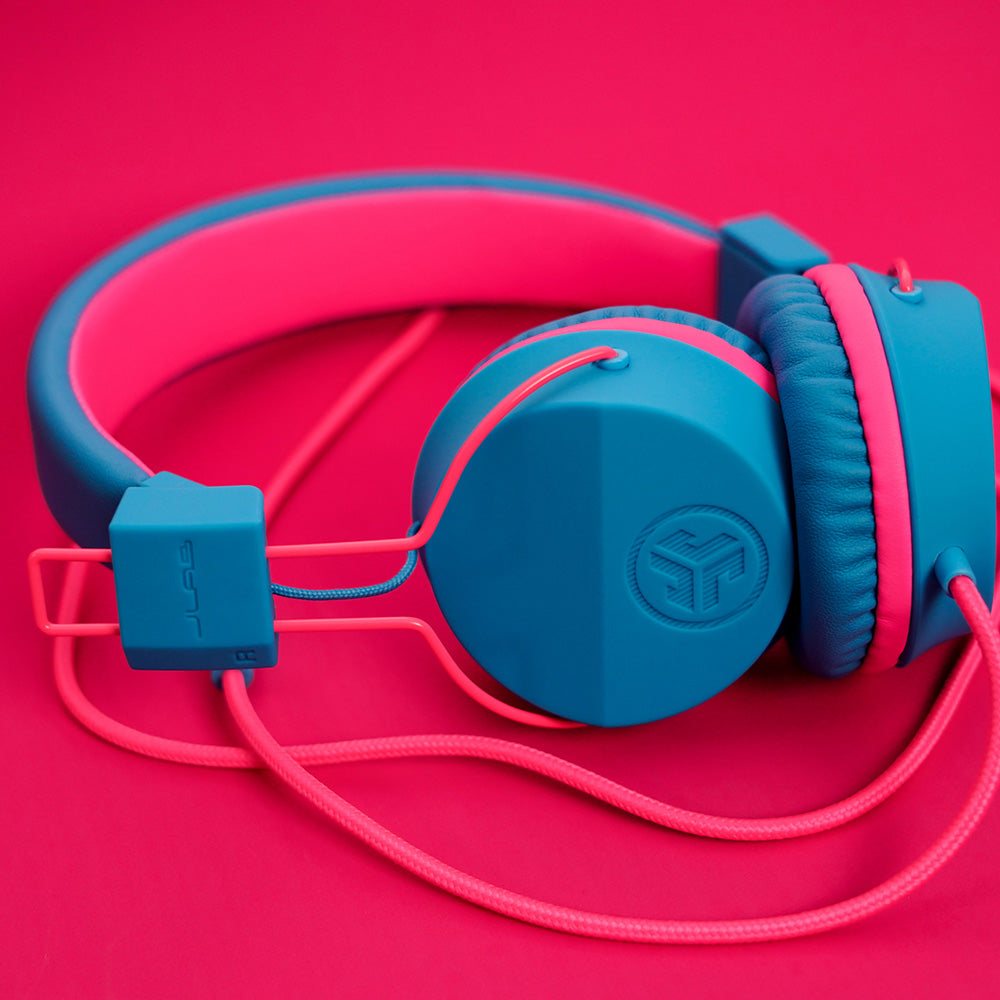 JBuddies Studio On-Ear Wired Headphones for Kids - Blue & Pink - Lightweight Comfort for School, Travel, and Home Learning