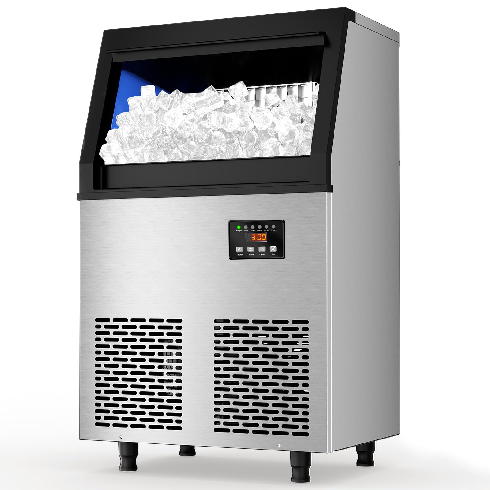 Commercial Ice Maker Machine 100lbs/24H, 34lbs Storage Capacity - Fast Ice Production (45 Cubes in 6-15 Min) - Freestanding Ice Machine for Bars, Restaurants, Offices & Home Use - Perfect for Cocktails, Beverages & Party Events
