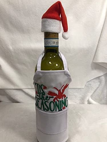 Christmas Wine Bottle Apron - Festive Holiday Wine Bottle Cover - Tis the Seasoning Gift - Crawfish Boil Wine Bottle Cozy - Perfect for Holiday Parties, Gifts & Cajun Seafood Dinners