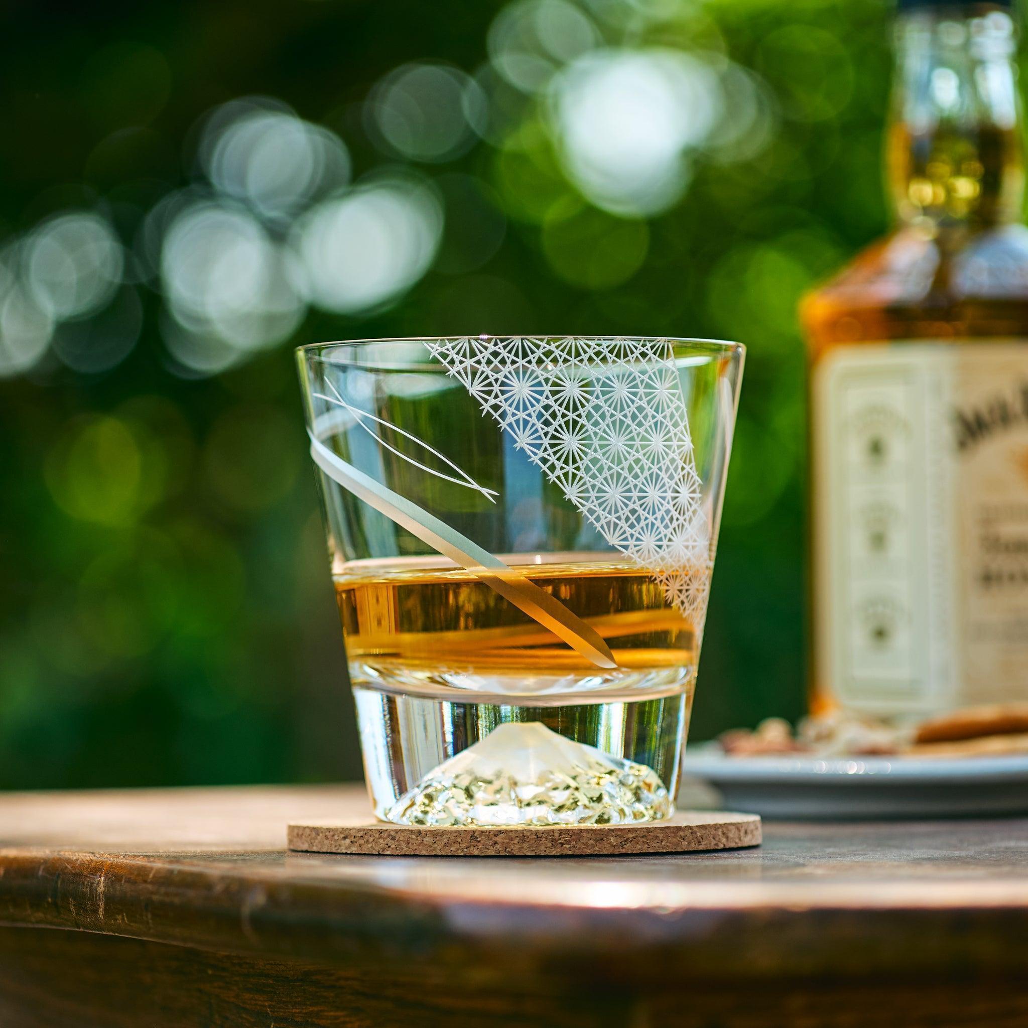 Tajima Mount Fuji Whiskey Glasses Set of 2 - Japanese Inspired Rocks Glasses for Bourbon, Scotch & Cocktails - Perfect for Home Bar, Gifts & Entertaining