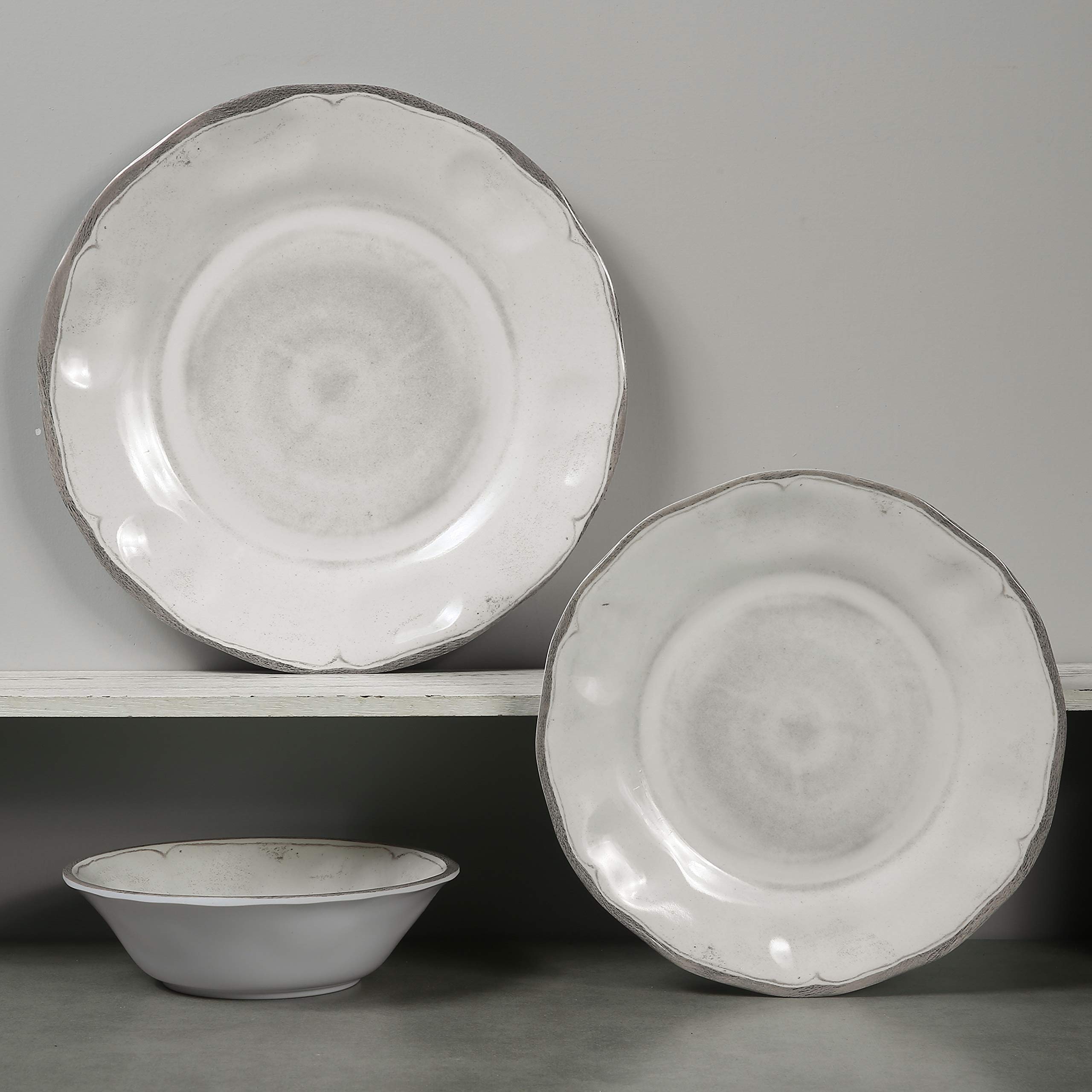 12-Piece Melamine Dinnerware Set - White Plates, Salad Plates & Bowls for Everyday Use | Durable & Lightweight Dish Set for Indoor/Outdoor Dining, Picnics, Camping & Parties