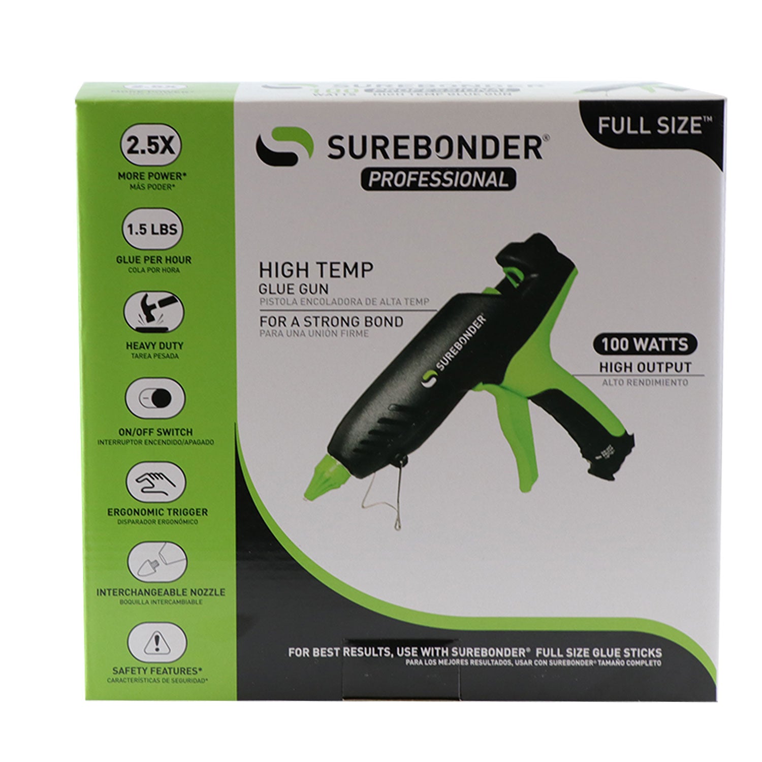 Surebonder 100 Watt Professional High-Temperature Full-Size Glue Gun for DIY Crafts, Woodworking, Home Repairs & Industrial Use