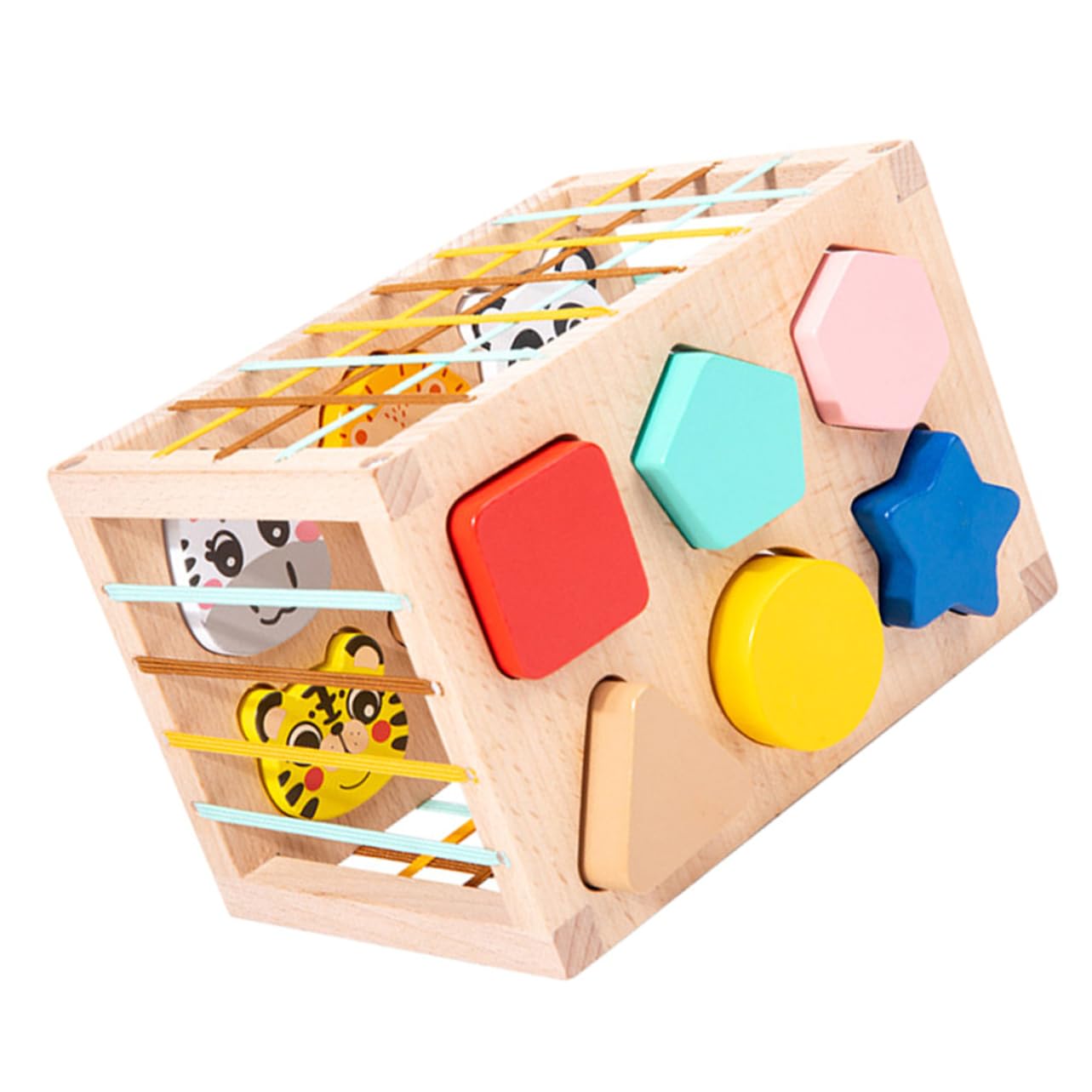 Gogogmee Wooden Shape Sorting Cube Puzzle Toy Set - Animal Themed Brain Teaser for Kids, Toddler Learning & Educational STEM Game - Perfect for Preschool Classroom, Montessori Activities & Home Play