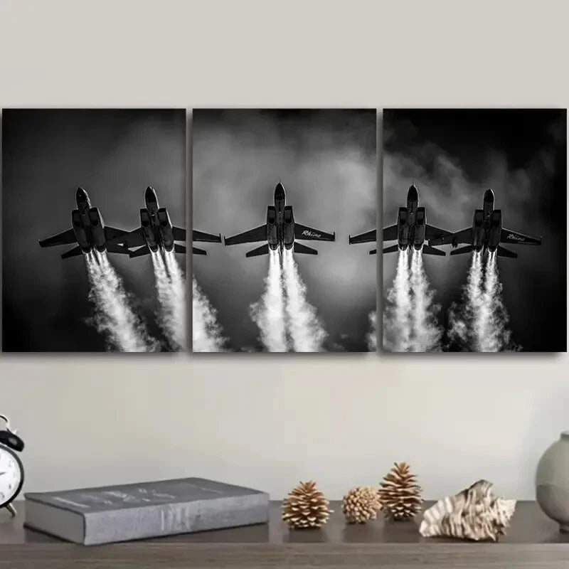 3-Piece Jet Plane in the Sky Wall Art Set - Framed Canvas 40x60cm (16x24in) - High Quality Print - 100% Australian Made - Ready to Hang - Perfect for Living Room, Bedroom & Office Decor