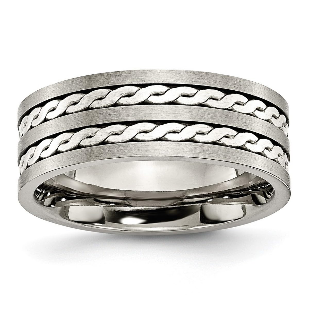 Titanium & 925 Sterling Silver Brushed Oxidized Inlay 8mm Wedding Band Ring for Women and Men - Perfect for Anniversary, Engagement, and Everyday Wear