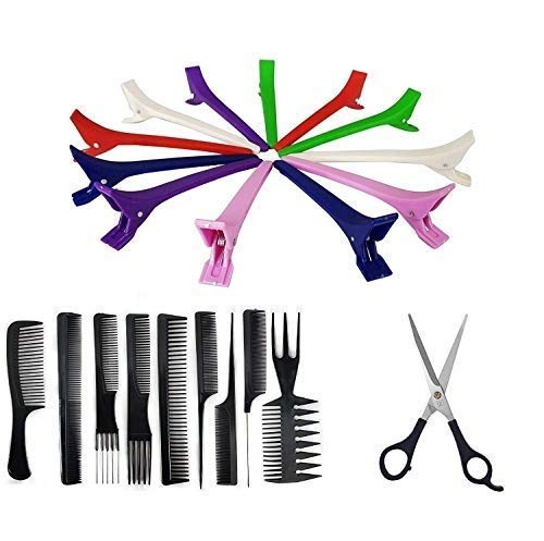 APOEM 9-Piece Hair Cutting Comb Set with Scissors & Section Clips - Professional Styling Kit for Women & Girls (Multi-Color) - Perfect for Salon, Home Haircuts & DIY Styling