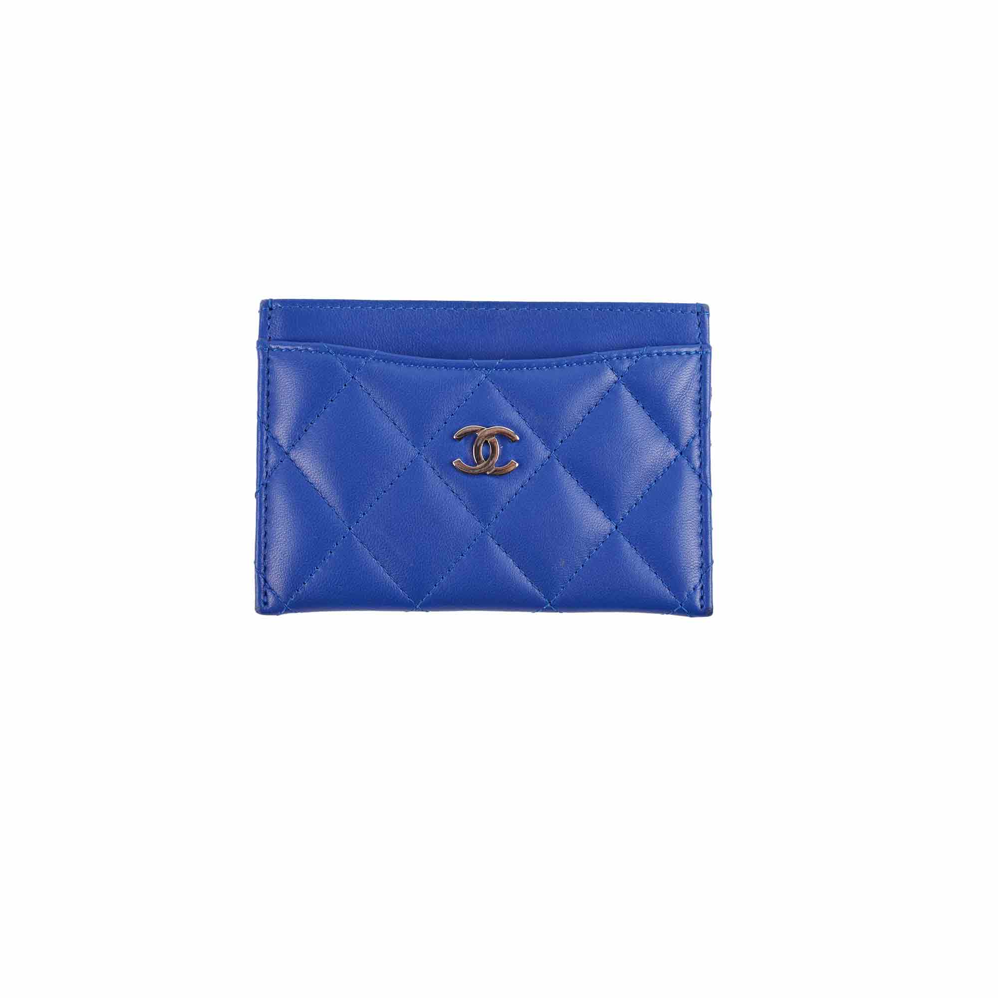 Chanel Quilted Caviar Leather Card Holder in Blue - Luxury Compact Wallet for Credit Cards & ID - Perfect for Everyday Use & Travel