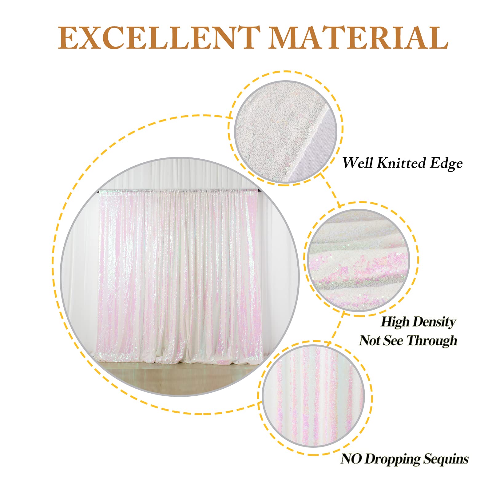 ShinyBeauty 10FTx10FT White Iridescent Sequin Backdrop Fabric - Glitter Photographic Curtain for Weddings, Parties & Events - Perfect for Photo Booths, Bridal Showers & Birthday Decor