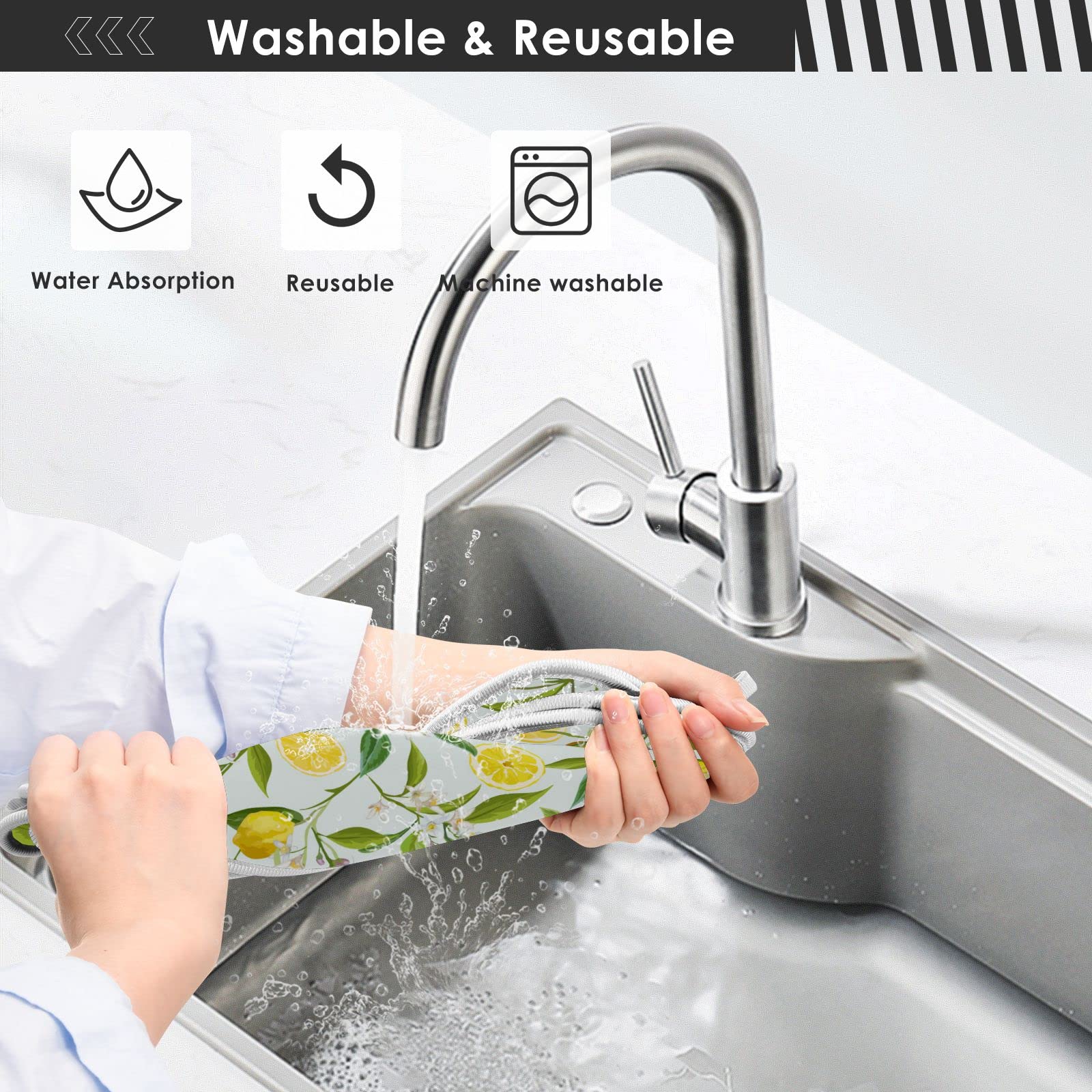 2 Pack Lemon Floral Faucet Splash Catcher - Absorbent Sink Mat, Drip Guard, Drying Mat for Kitchen, Perfect for Faucet Protection and Countertop Maintenance