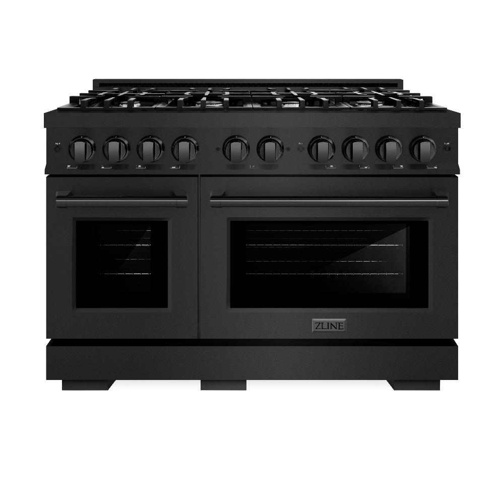 ZLINE 48-Inch 6.7 cu.ft Double Oven Gas Range with 8-Burner Cooktop in Black Stainless Steel (HGRB 48) - Professional Kitchen Appliance for Home Chefs & Large Family Cooking