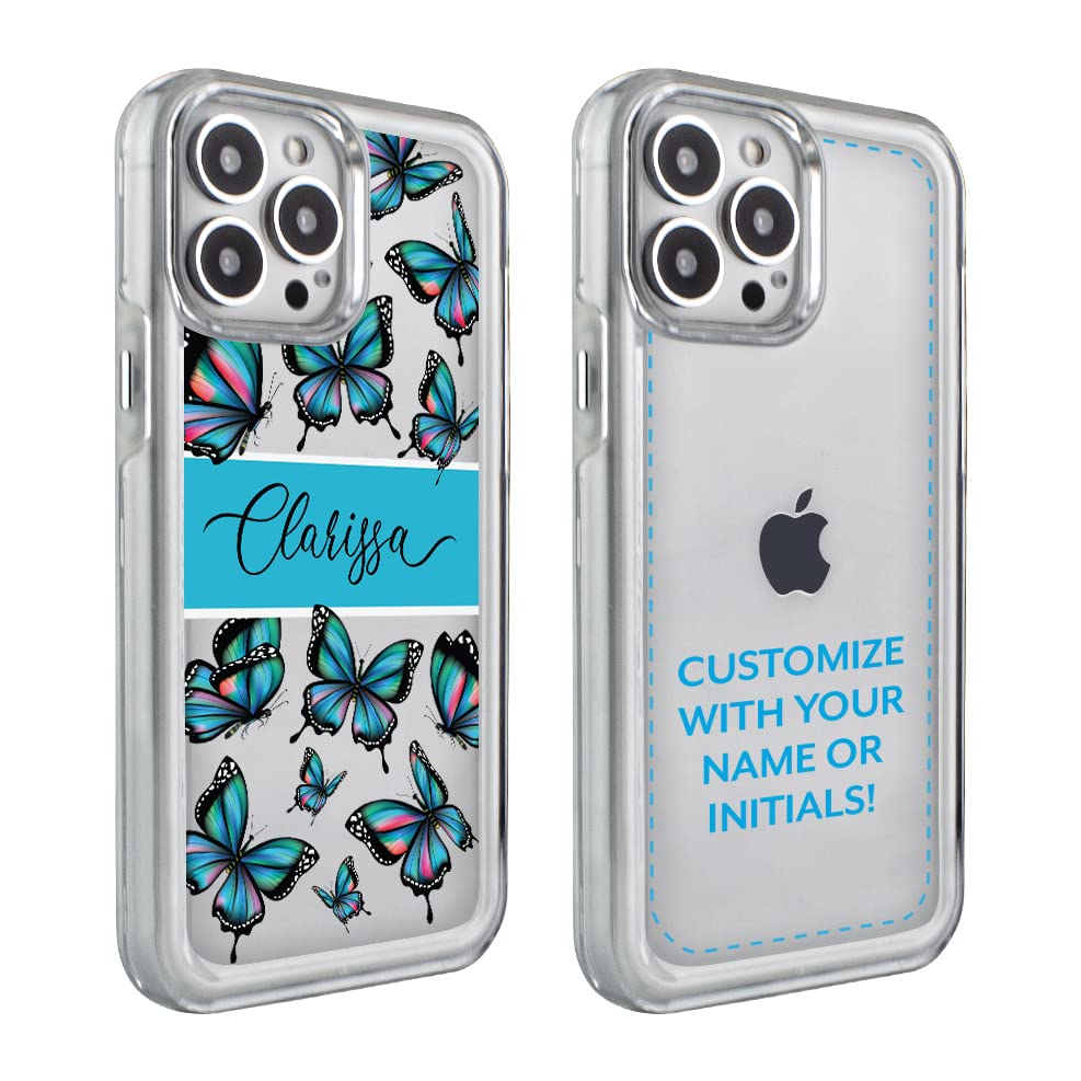 Guard Dog Custom Clear Phone Case for iPhone 13 Pro Max - Personalized Name Design with Bright Butterflies - Perfect Gift for Girls & Teens - School, Work & Everyday Protection