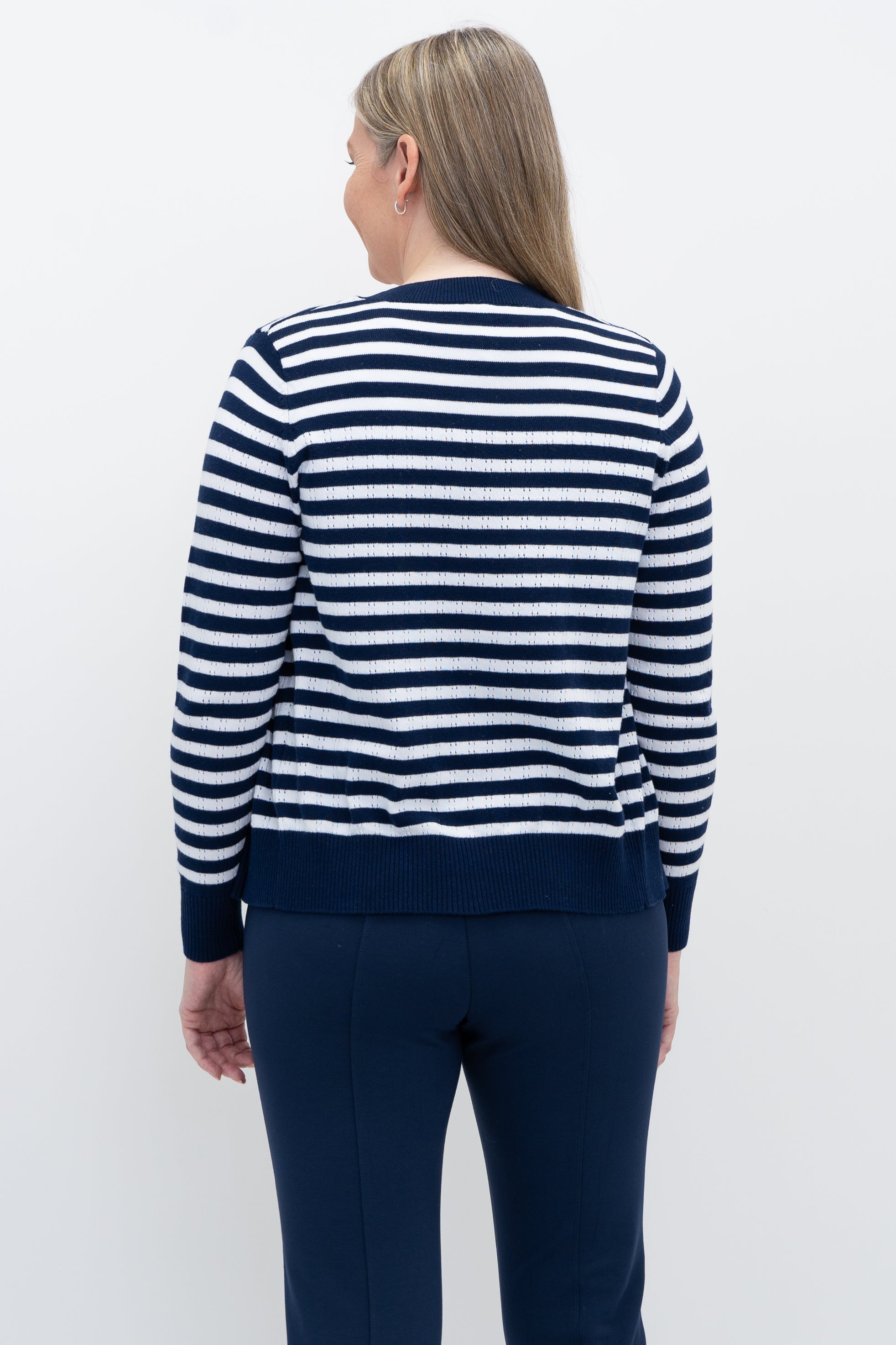 Juniper Sweater for Women - Soft Cotton Indigo Stripe Knit Pullover - Perfect for Casual Outings & Cozy Fall Layering
