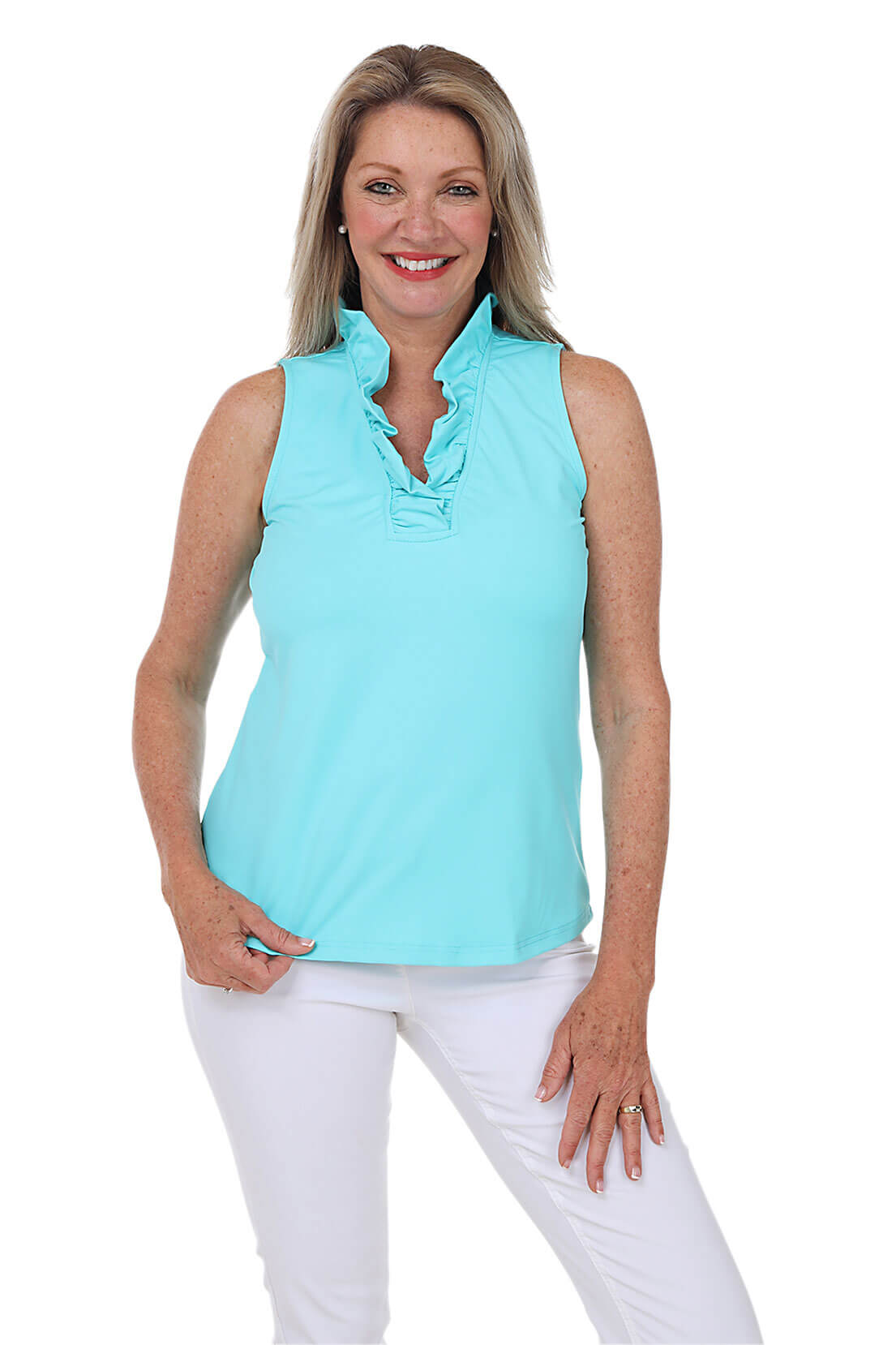 UPF50+ Sun Protection Ruffle Sleeveless Top for Women - Breathable Summer Beachwear, Outdoor Activities & Travel Essentials
