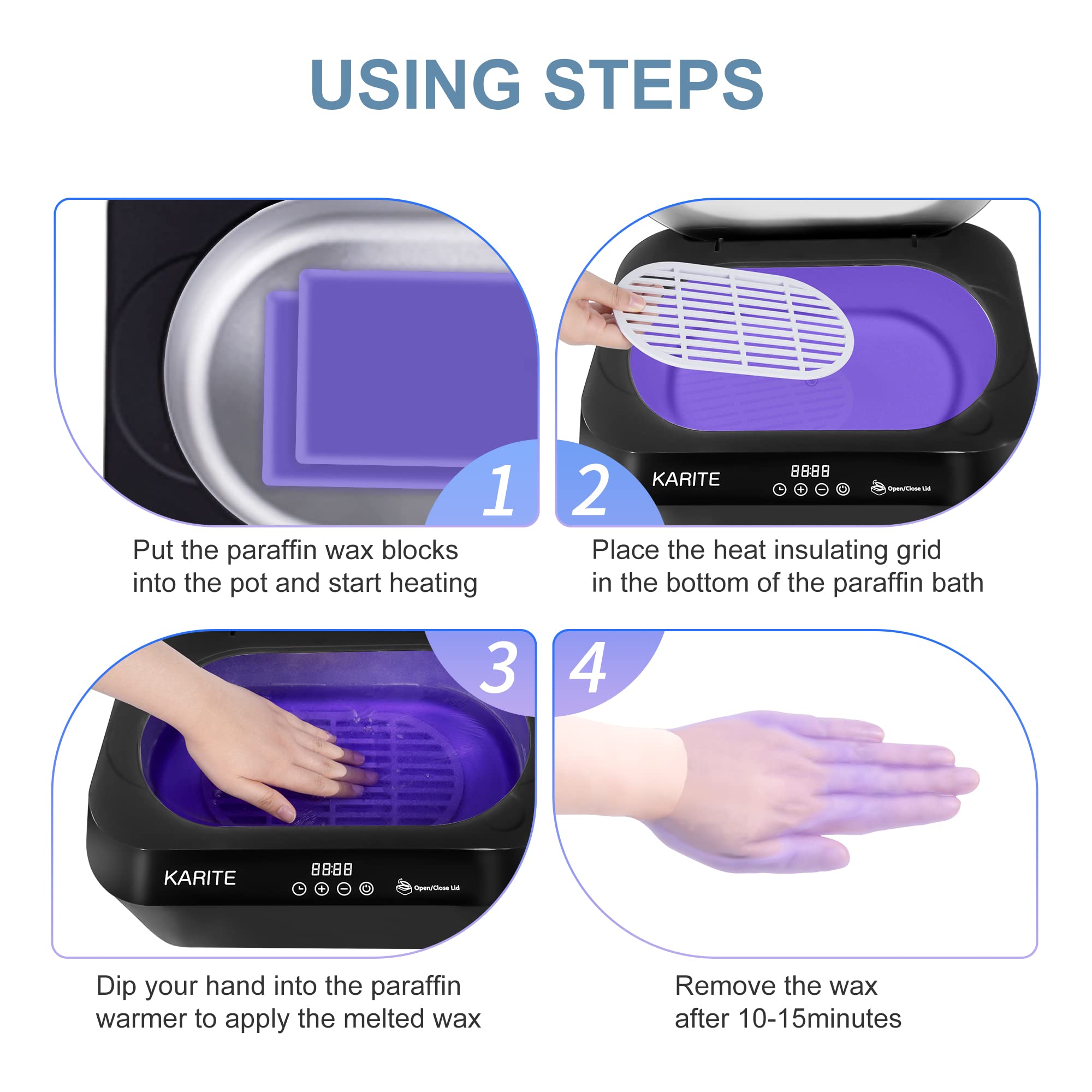 Professional Paraffin Wax Machine for Hands & Feet - Auto Open Lid, 4500ml Paraffin Warmer with 18 Refills - Fast 20Min Wax Melting & Precise Temperature Control - Perfect for Spa, Salon & Home Pedicure Treatments