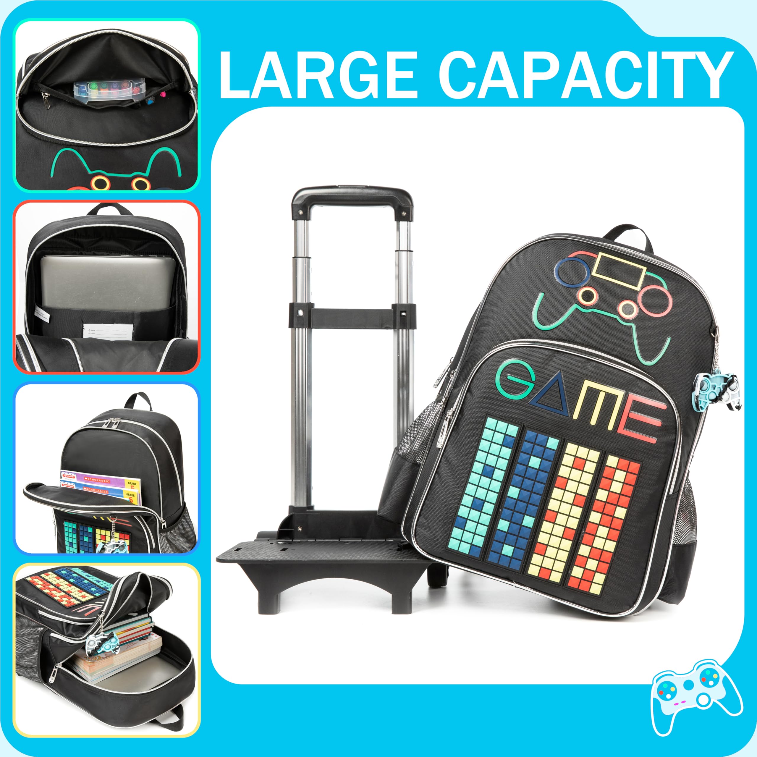 Meetbelify Rolling Backpack for Boys Age 6-8 - Wheeled School Backpack with Lunch Box Set, Durable Kids Travel Suitcase & Laptop Bag for Elementary Students - Perfect for School, Travel, and Daily Commute