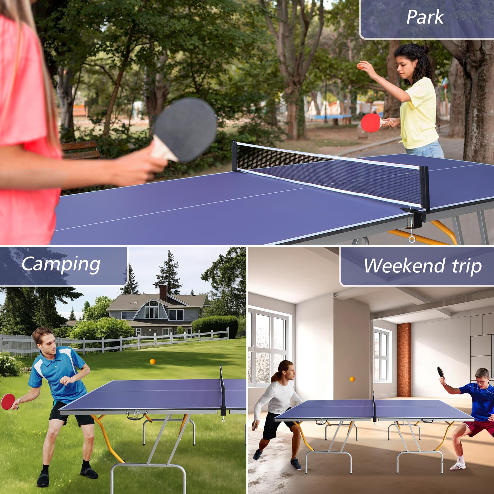 8FT Foldable & Portable Ping Pong Table Set with 2 Paddles, 3 Balls & Net - Indoor/Outdoor Table Tennis for Home, Office, Backyard & Gym Use