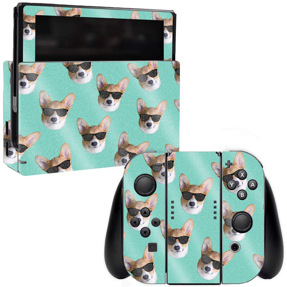 MightySkins Glossy Glitter Skin Cover for Nintendo Switch - Cool Corgi Design | Protective & Durable High-Gloss Finish | Easy to Apply & Remove | Made in USA | Perfect for Gaming, Travel, and Personalizing Your Console (GL-NISWI-Cool Corgi)