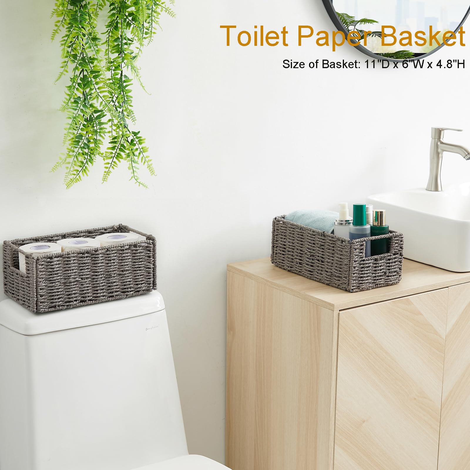 Vagusicc Wicker Storage Basket Set - 5 Handwoven Organizing Baskets for Home Decor, Pantry & Shelf Storage | Grey Woven Storage Cubes for Bedroom, Bathroom & Living Room Organization