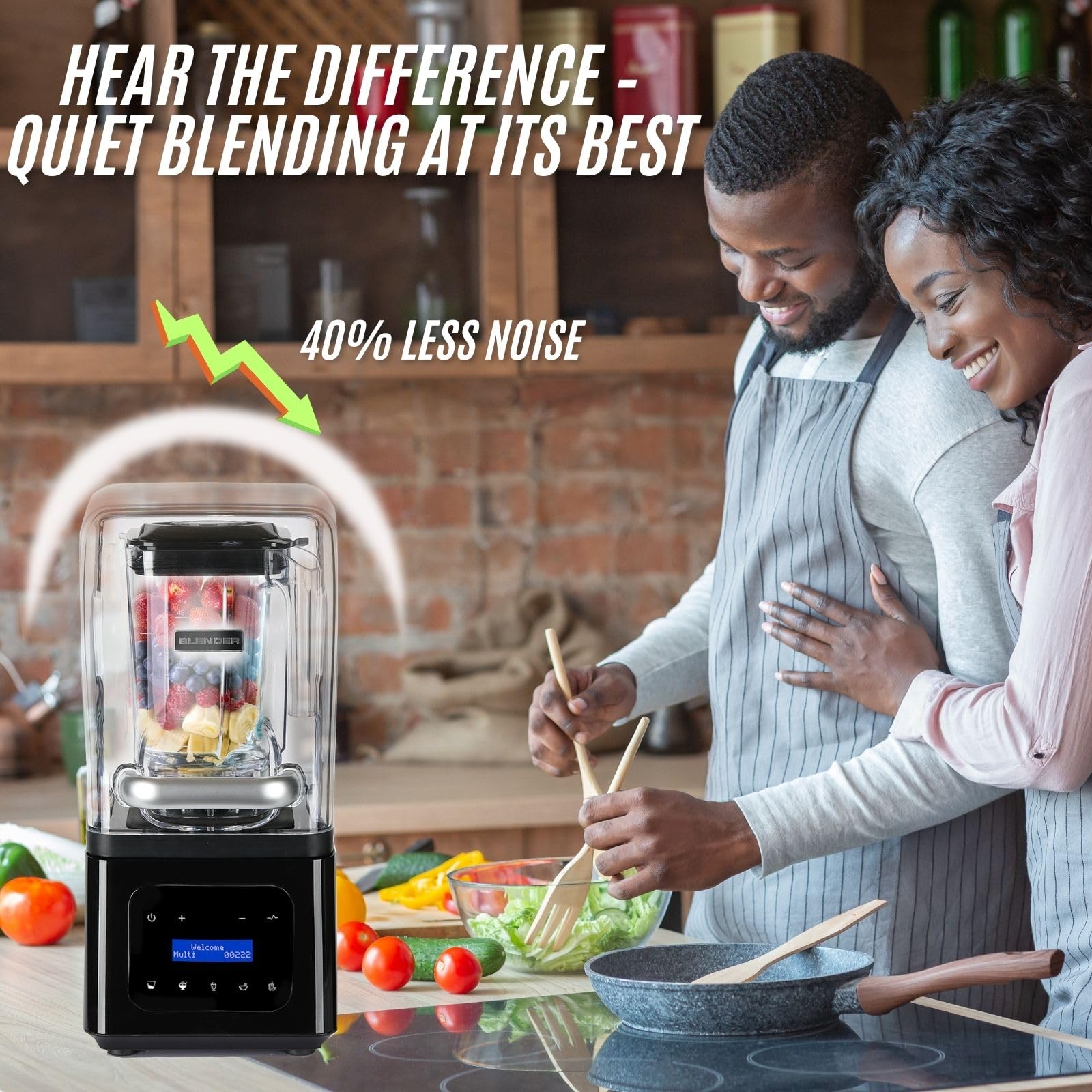 1700W Commercial Blender with 61oz Pitcher - High-Speed, Self-Cleaning & Quiet Performance for Smoothies, Protein Shakes, Soups - Perfect for Restaurants, Juice Bars & Home Kitchens