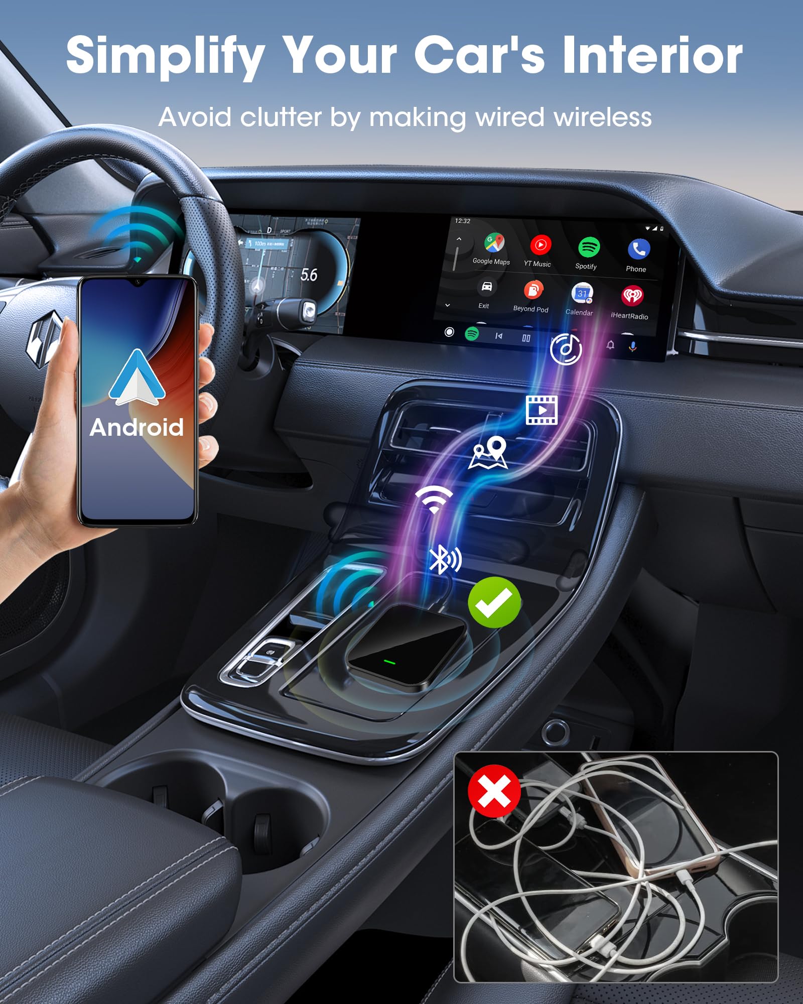 Wireless Android Auto Adapter - Convert Wired to Wireless for OEM Cars | Low Latency & Stable Connection | Compatible with Android 11+ | Perfect for Commuting, Road Trips & Hands-Free Driving