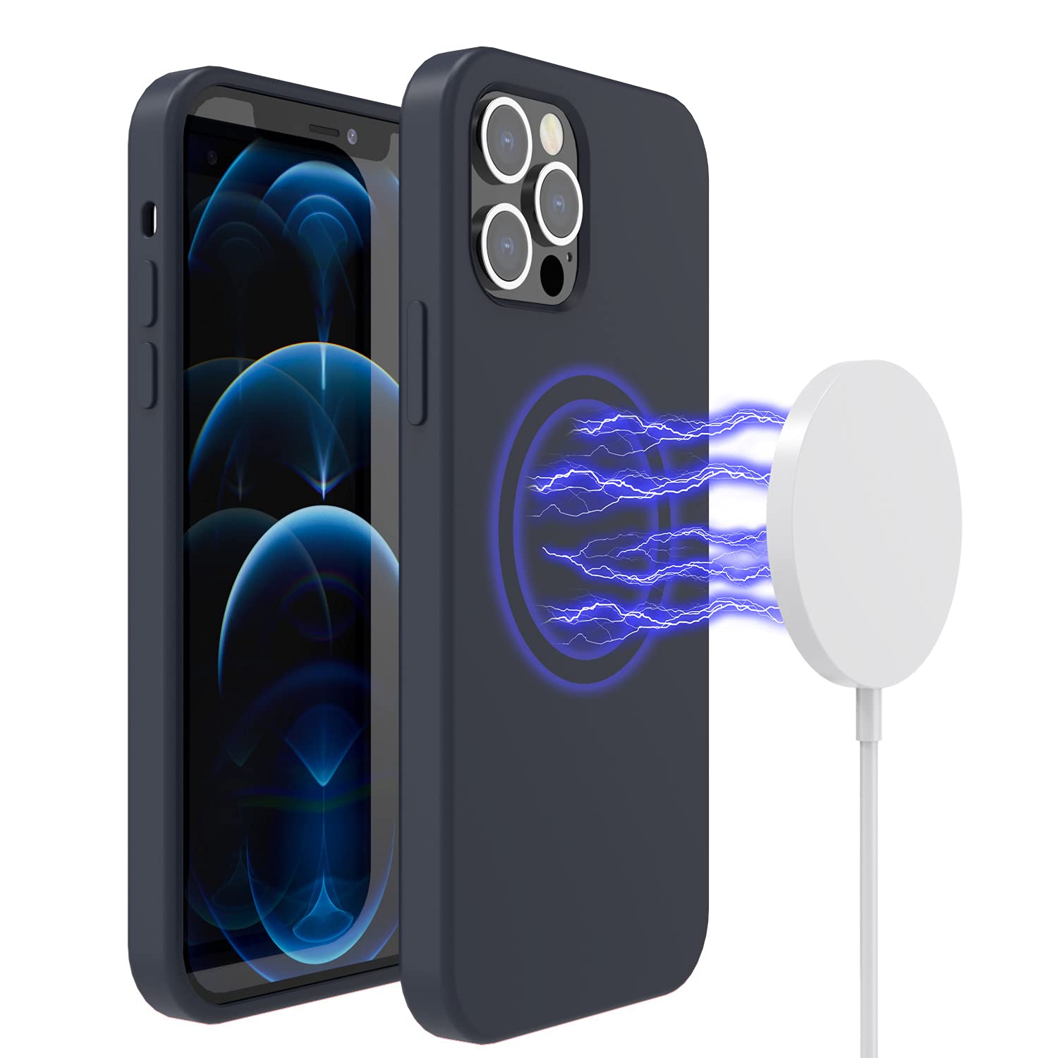 Magnetic iPhone 12/12 Pro Case - Slim Liquid Silicone Shockproof Cover with Built-in Magnets for MagSafe Compatibility | 6.1 Inch Protective Phone Case (Deep Navy) | Perfect for Everyday Use, Travel & Wireless Charging