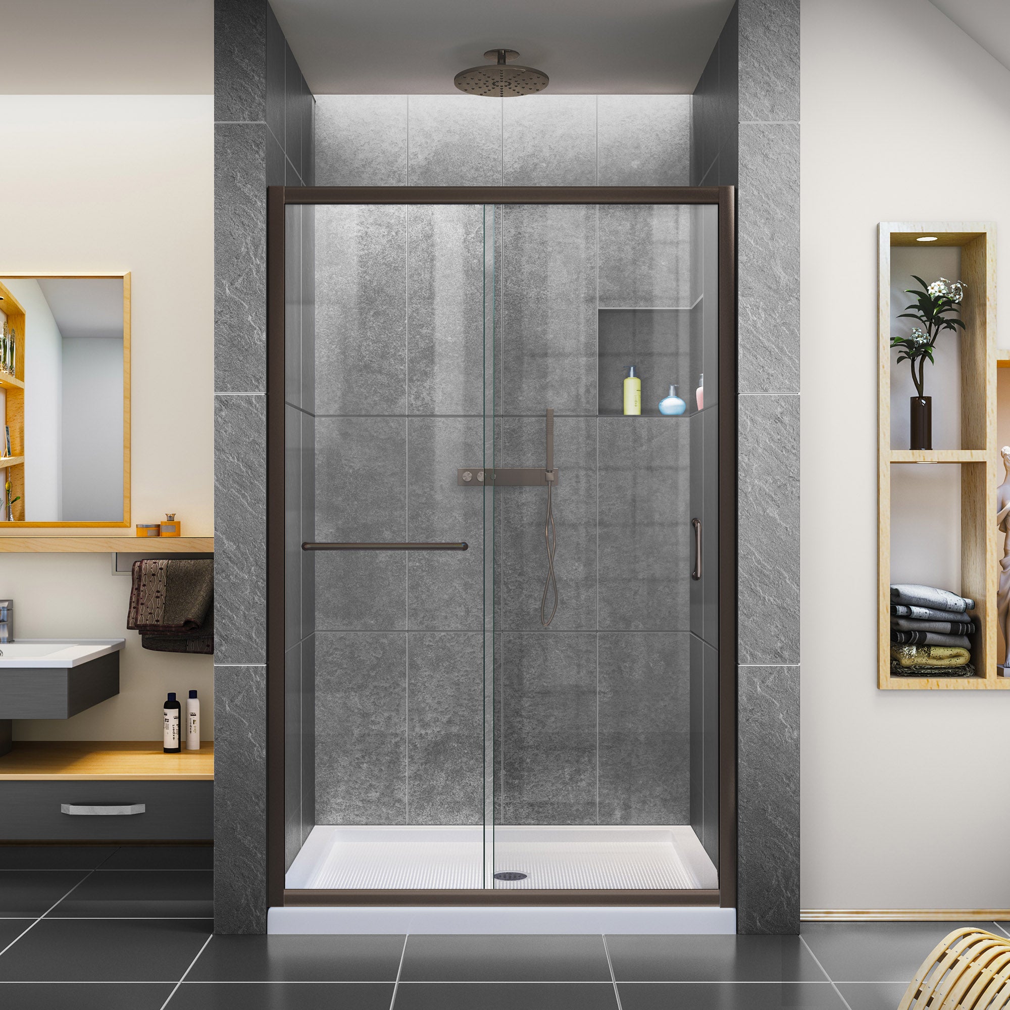 DreamLine Infinity Z 44-48 Inch W x 72 Inch H Semi-Frameless Sliding Shower Door - Clear Tempered Glass for Bathroom & Walk-In Showers - Easy Installation & Modern Design