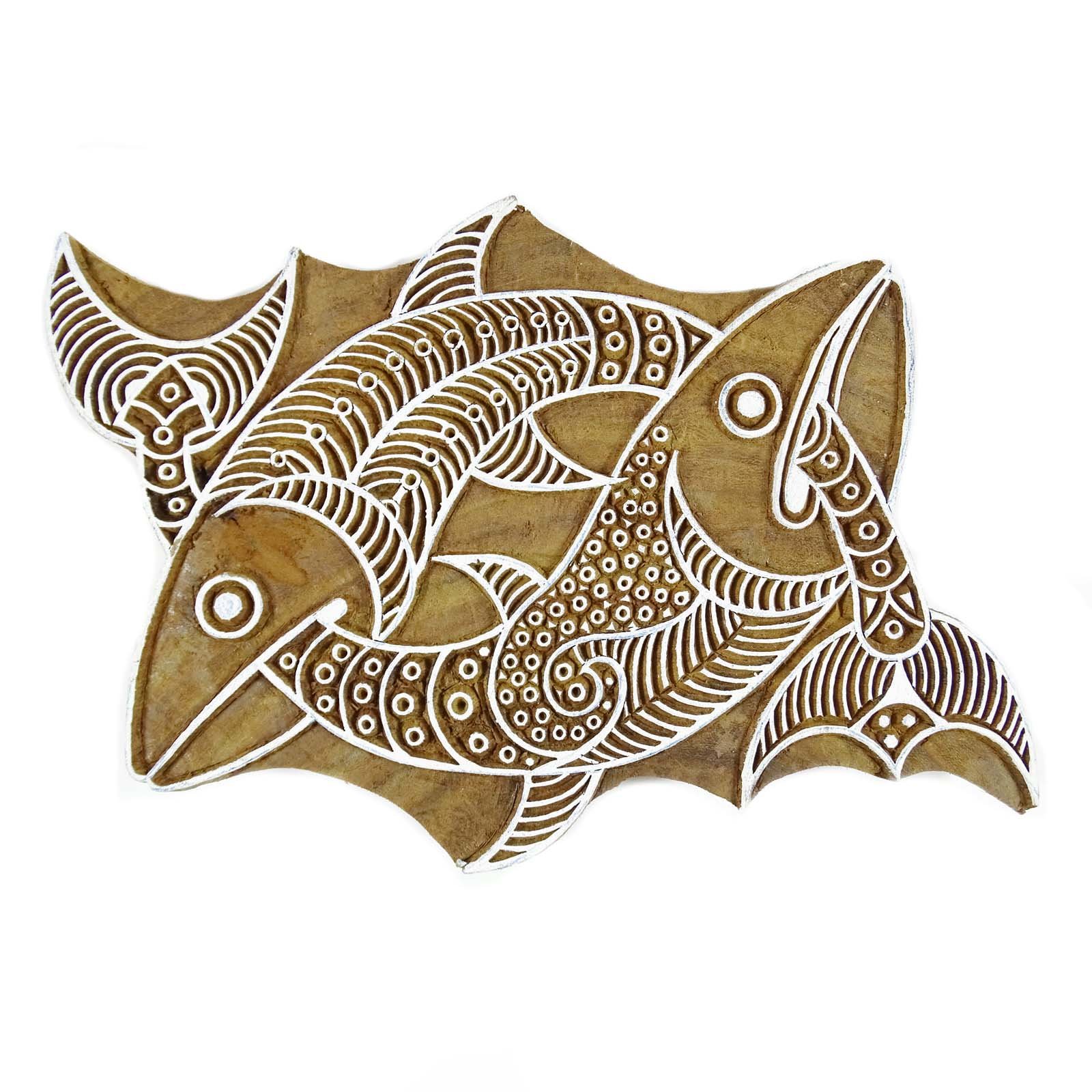 Handmade Indian Wooden Fish Textile Stamp - Eco-Friendly Printing Block for DIY Fabric, Paper & Home Decor Projects - Perfect for Scrapbooking, Card Making & Crafting