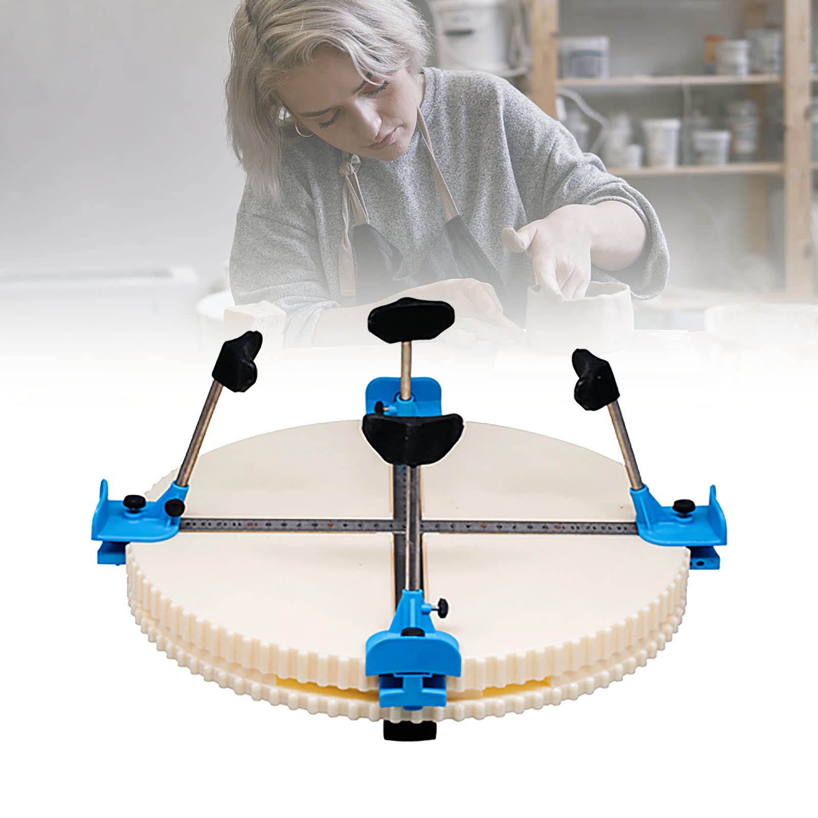 Adjustable Pottery Ceramics Clips Tools - 4-Piece Pottery Spinner & Trimming Tools Set with Turntable Clamp - Professional Pottery Repair & Sculpting Wheel for Ceramic Artists - Perfect for Studio Work, Classroom Projects & DIY Pottery Making
