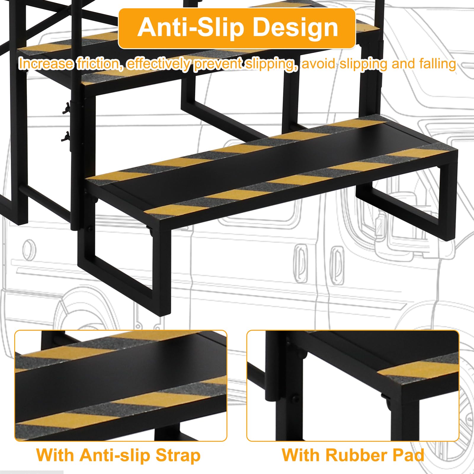3 Step RV Stairs with Handrails - Heavy Duty Outdoor Steps for Travel Trailers, Motorhomes, Boats, Hot Tubs & Porches | Non-Slip Camper Stairs for Safe Entry & Exit
